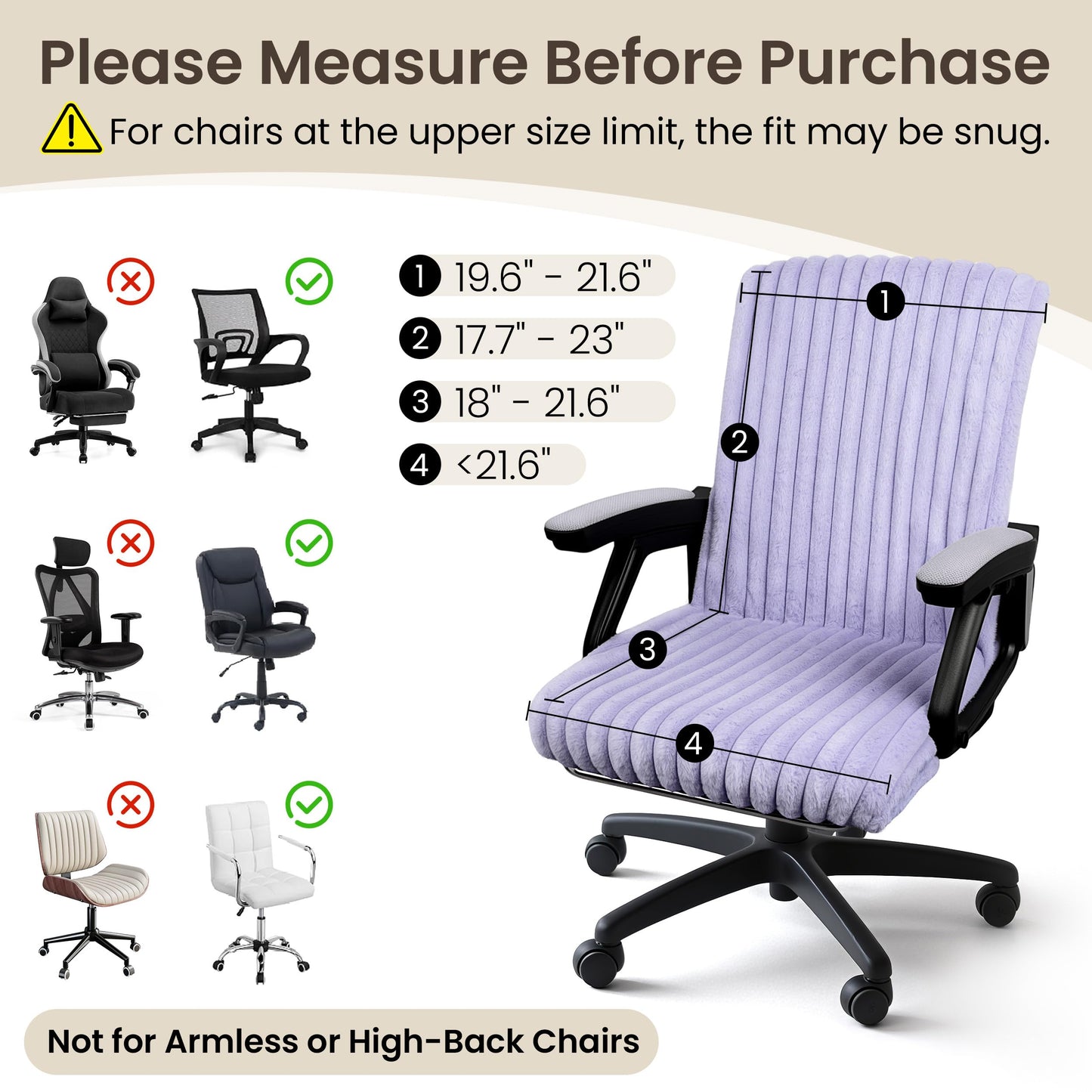 Faux Fur Office Chair Cover with Zipper, Desk Chair Slipcover Pink | Soft Breathable Faux Fur Office Chair Cover with Zipper, Removable Washable Cover for Home & Office, Fits Desk Chair/Armchair