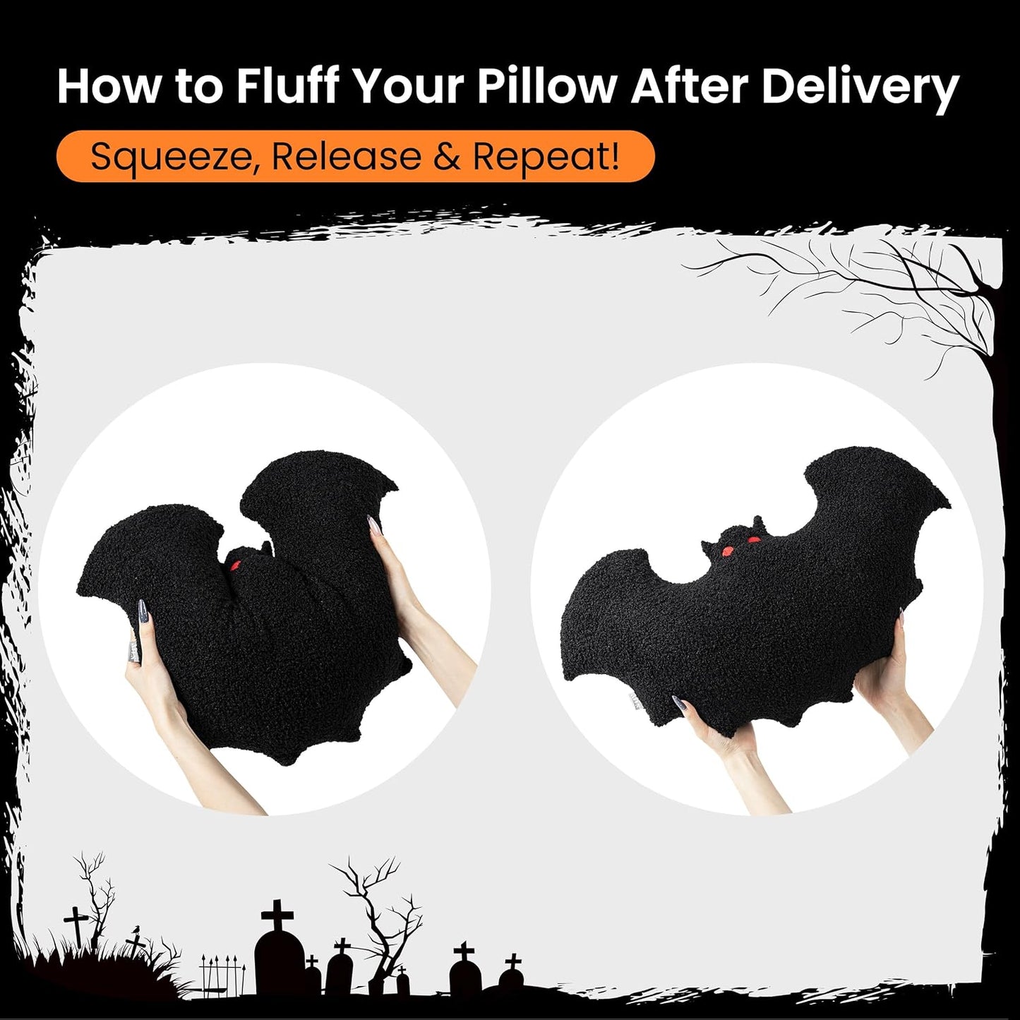 AELS Bat Pillow, 23.6" Bats Plush Pillow, Halloween Pillows for Holiday Party Home, Halloween Decorations for Living Room Bedroom, Black