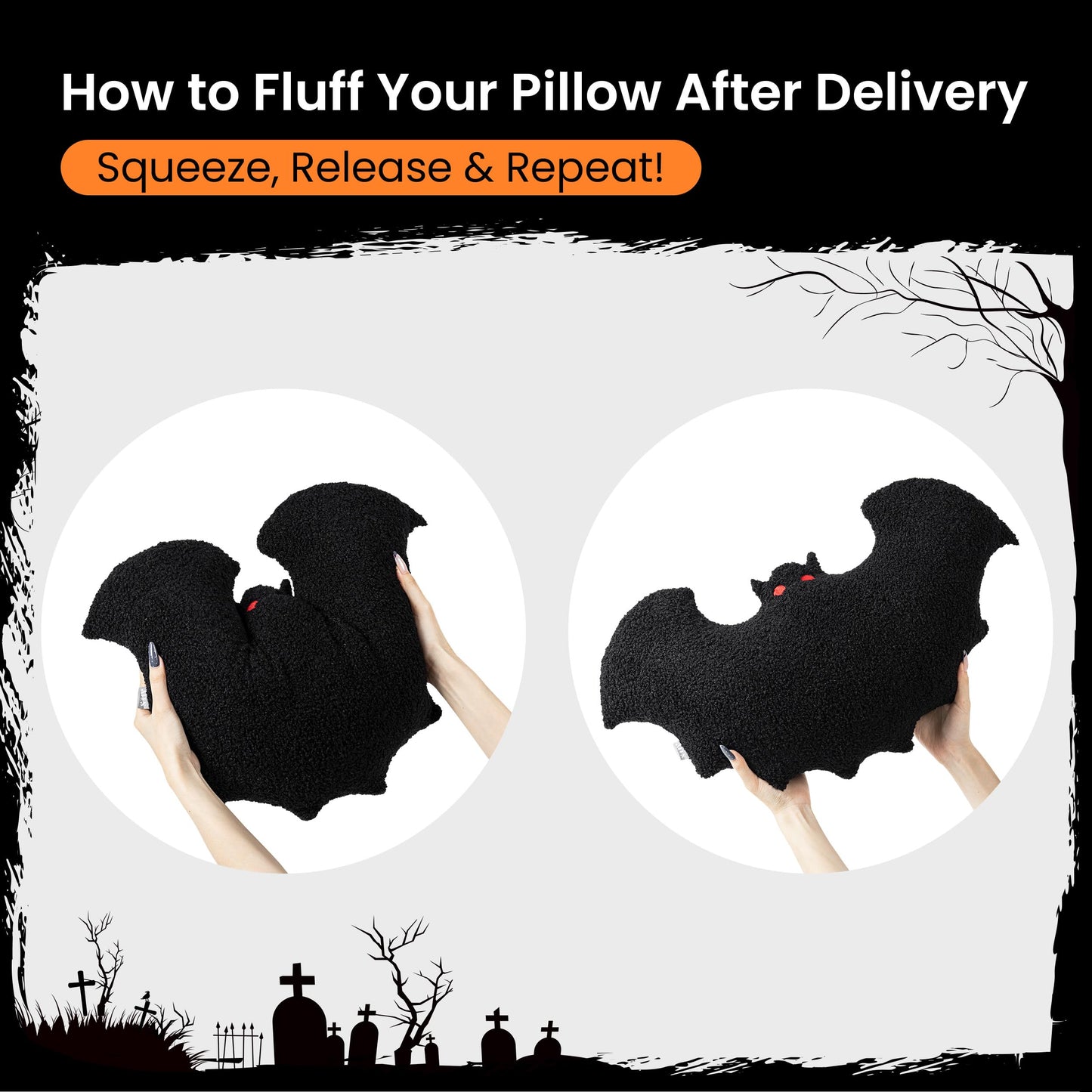 AELS Bat Pillow, 23.6" Bats Plush Pillow, Halloween Pillows for Holiday Party Home, Halloween Decorations for Living Room Bedroom, Black