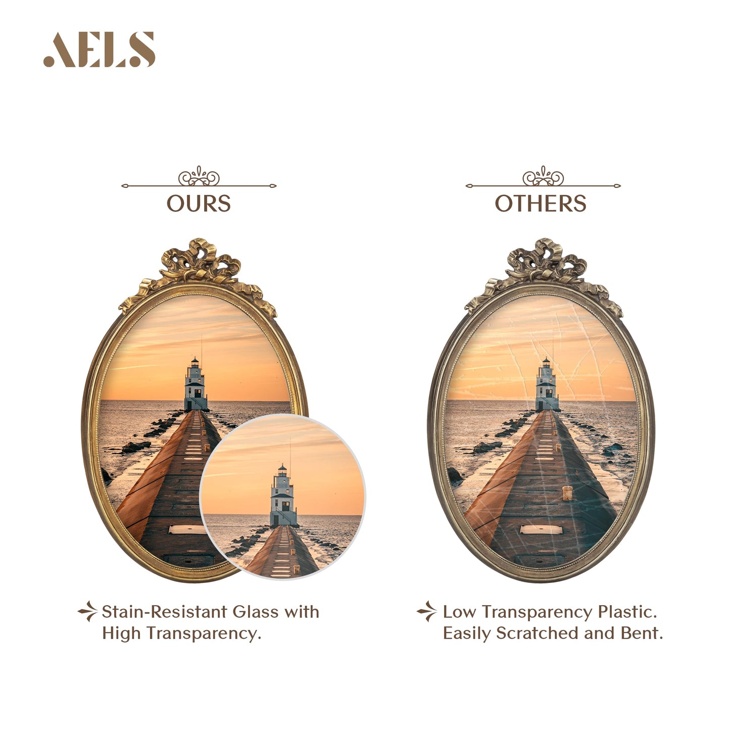 AELS 5x7 Inch Vintage Bow Picture Frame, Elegant Antique Oval Photo Frames with Glass Front, Photo Display, Tabletop Wall Hanging, Gift Ideas, Bronze