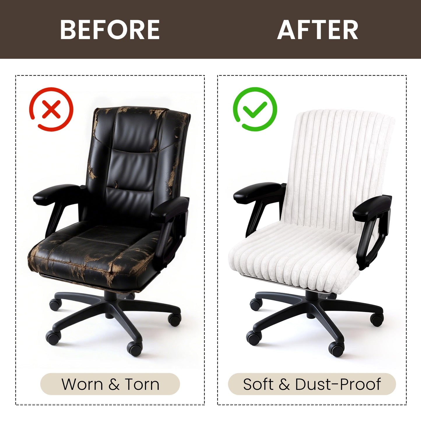 AELS Faux Fur Striped Office Chair Cover, Desk Chair Cover Computer Office Chair Covers - Fits Desk Chair/Armchair, Soft Breathable Fabric - Washable & Removable for Home & Office, Cream White