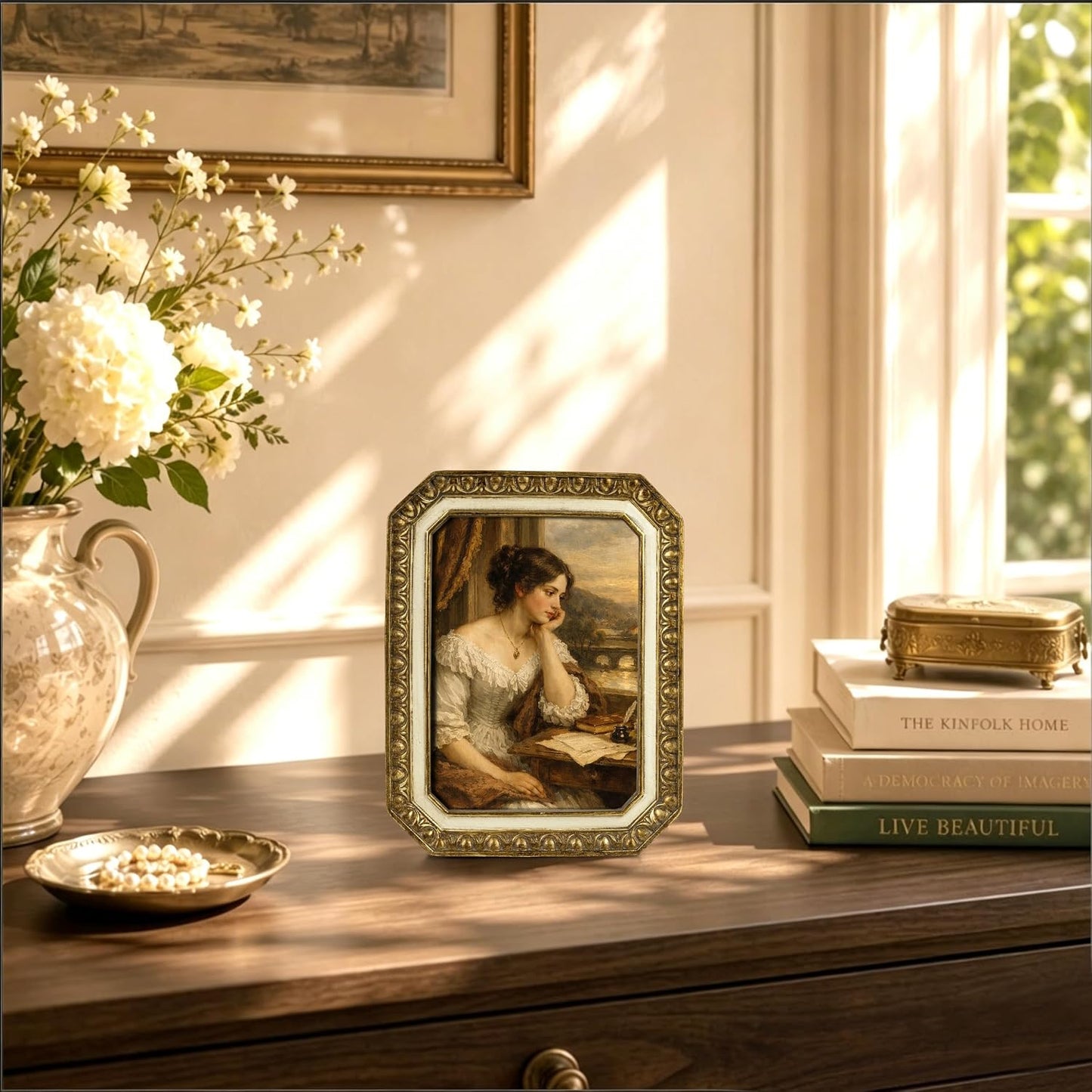 AELS 5x7 Inch Vintage Octagon Picture Frame, Bronze Beige Antique Photo Frames with Glass Front, Elegant Photo Display, Tabletop Wall Hanging, Gift Ideas