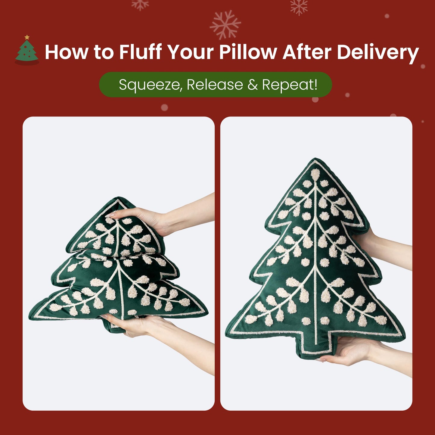 AELS 18.5" Embroidered Merry Christmas Tree Decorative Throw Pillow, Holiday Throw Pillows for Christmas Decor, Plush Tree Shaped Decorative Pillows for Living Room Bedroom Sofa, Green