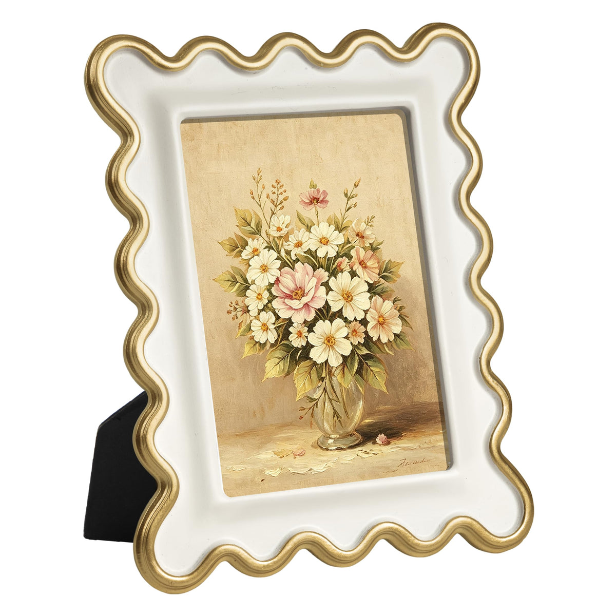 AELS 4x6 Inch Vintage Scalloped Picture Frame, Mid Century Modern Antique Photo Frames with Glass Front, Photo Display, Tabletop Wall Hanging, Gift Ideas, Dark Walnut