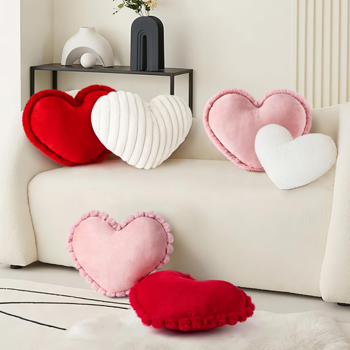 AELS Heart Shaped Pillow, 20 Inches Heart Decorative Throw Pillows, Faux Fur Love Cute Pillows, Valentines Day Decorations, Wedding Decor, Living Room Bedroom Nursery Decor, White