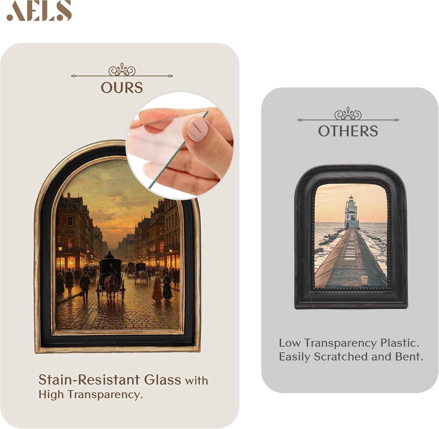 AELS 5x7 Inch Vintage Arch Picture Frame, Black and Golden Picture Frame with Glass Front, Elegant Photo Display, Tabletop Wall Hanging, Gift Ideas