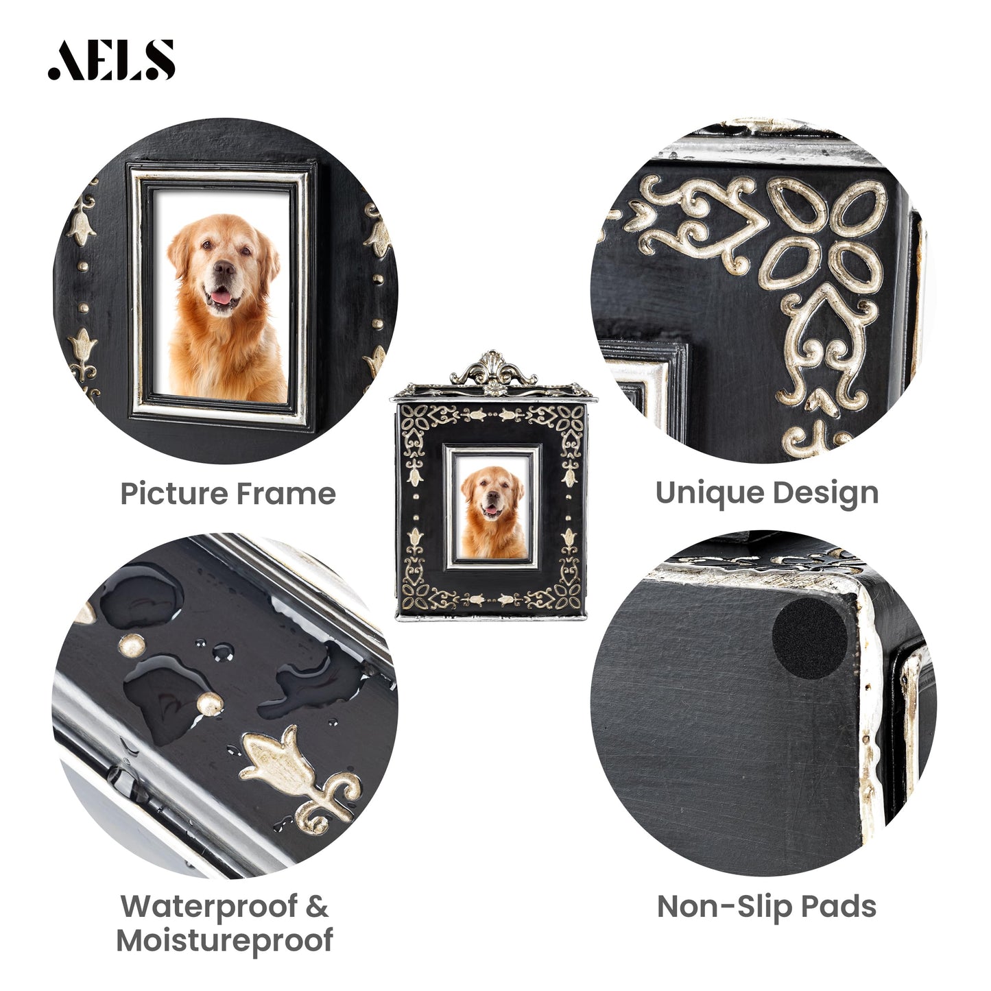 AELS Pet Urn Memory Box for Keepsakes with Photo Slot, Dog Memorial Urns for Ashes, Cat or Dog Cremation Urns, Black