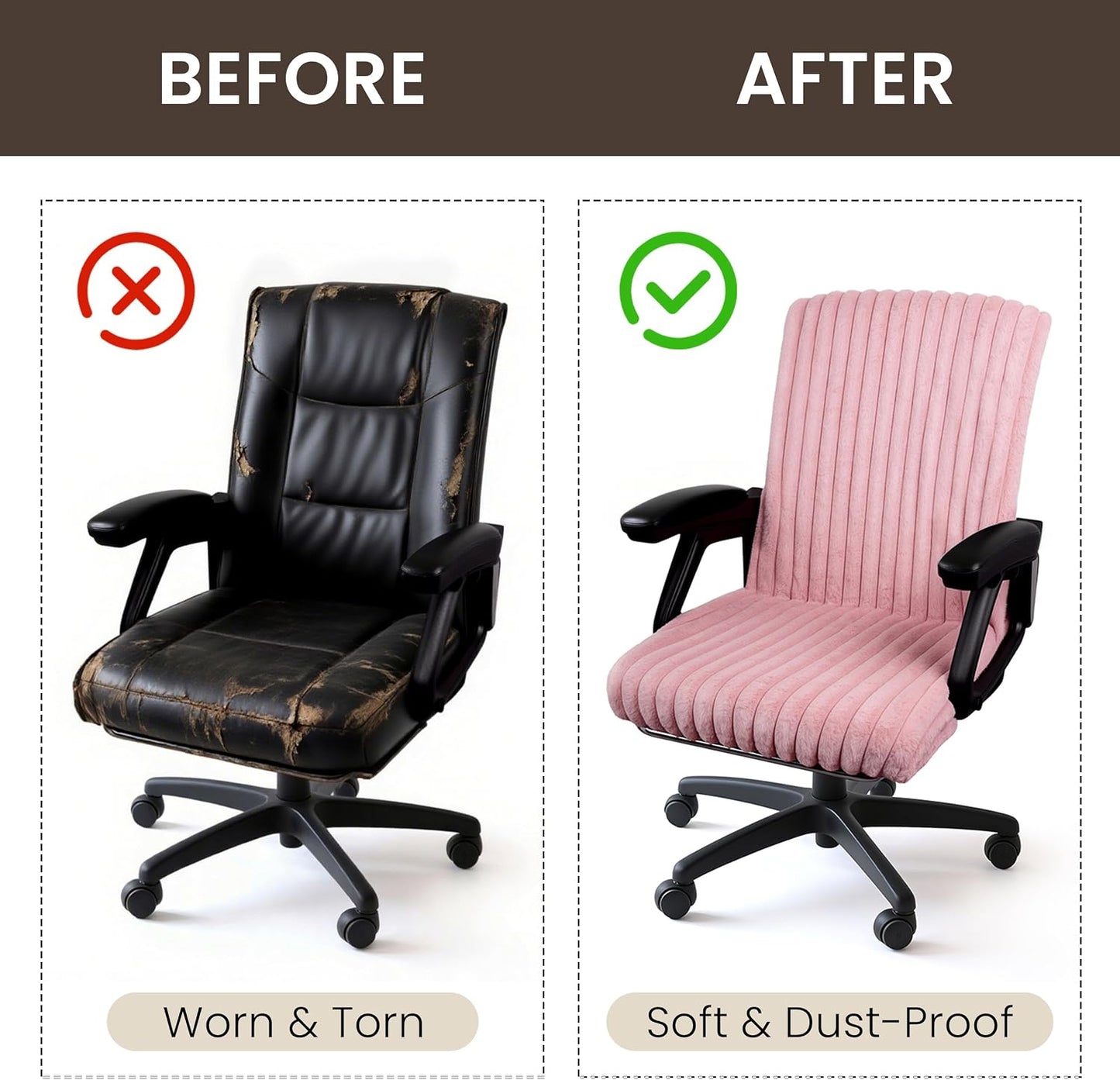 Faux Fur Office Chair Cover with Zipper, Desk Chair Slipcover Pink | Soft Breathable Faux Fur Office Chair Cover with Zipper, Removable Washable Cover for Home & Office, Fits Desk Chair/Armchair