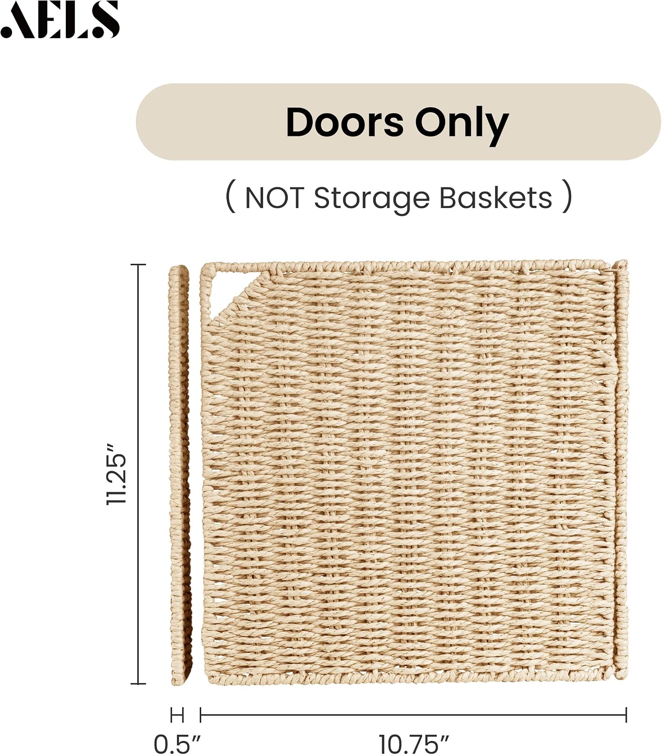 11" Handwoven Natural Fibre Doors for Cube Storage Shelf, Set of 3, Boho Straw Shelf Cover for Small Bookcase & Open Bookshelf, Rustic Farmhouse Home Decor, Beige (Door ONLY)