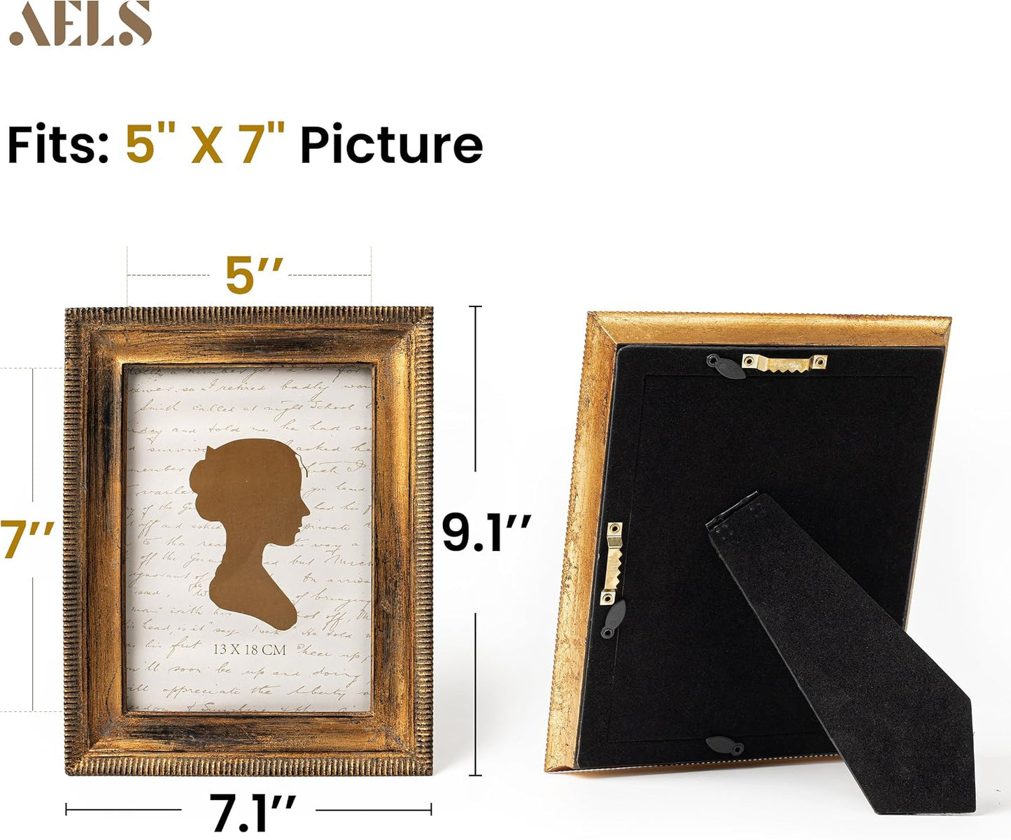 AELS 5x7 Inch Vintage Rectangle Picture Frame, Elegant Antique Ridged Design Photo Frames with Glass Front, Photo Display, Tabletop Wall Hanging, Gift Ideas, Distressed Bronze