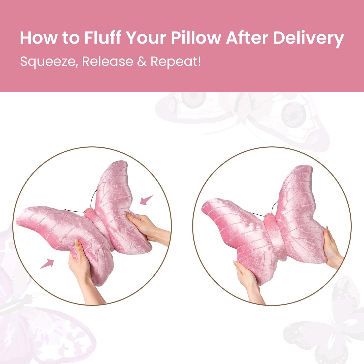 AELS Butterfly Pillow, Shining Velvet Decorative Throw Pillows, 18" x 13", Soft Plush Stuffed Animal, Cute Pillow for Living Room, Bedroom, Blush Pink