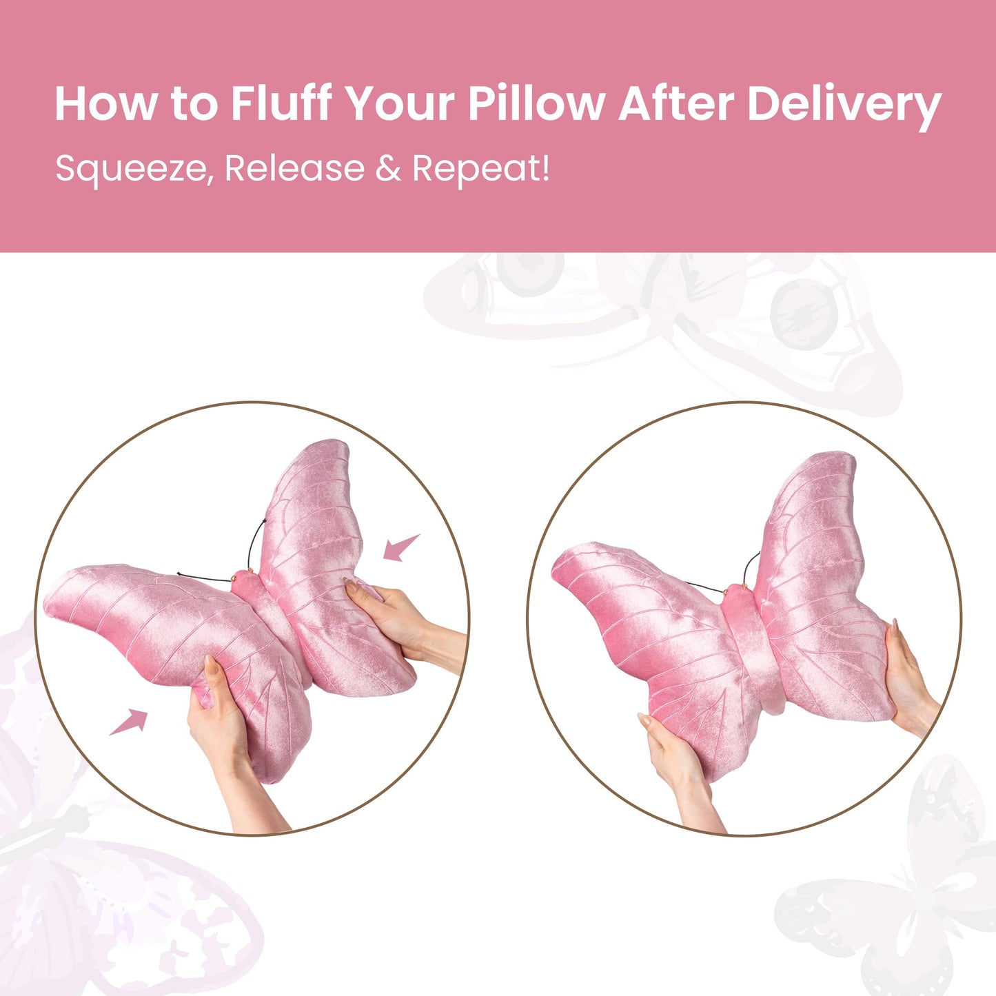 AELS Butterfly Pillow, Shining Velvet Decorative Throw Pillows, 18" x 13", Soft Plush Stuffed Animal, Cute Pillow for Living Room, Bedroom, Blush Pink