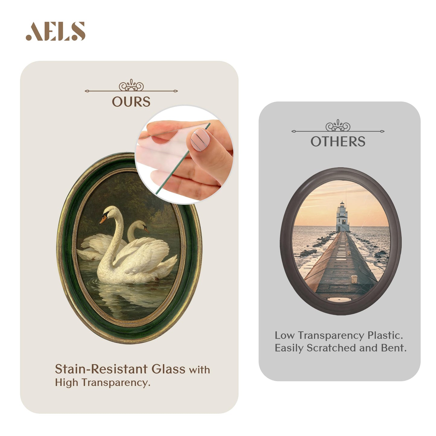 AELS 2.5x3.5 Inch Small Wallet Size Vintage Picture Frame, Elegant Antique Mini Photo Frames with Glass Front, Photo Display, Tabletop Wall Hanging, Gift Ideas, Black Oval with Gold Trim