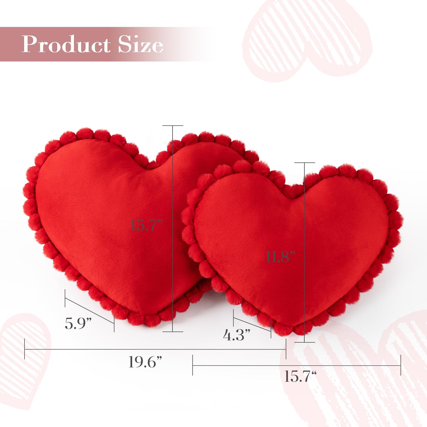 AELS Heart Shaped Pillow, 20 Inches Heart Decorative Throw Pillows, Faux Fur Love Cute Pillows, Valentines Day Decorations, Wedding Decor, Living Room Bedroom Nursery Decor, White