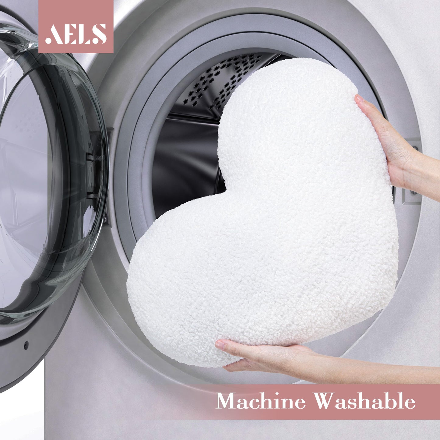 AELS Heart Shaped Pillow, 20 Inches Heart Decorative Throw Pillows, Faux Fur Love Cute Pillows, Valentines Day Decorations, Wedding Decor, Living Room Bedroom Nursery Decor, White