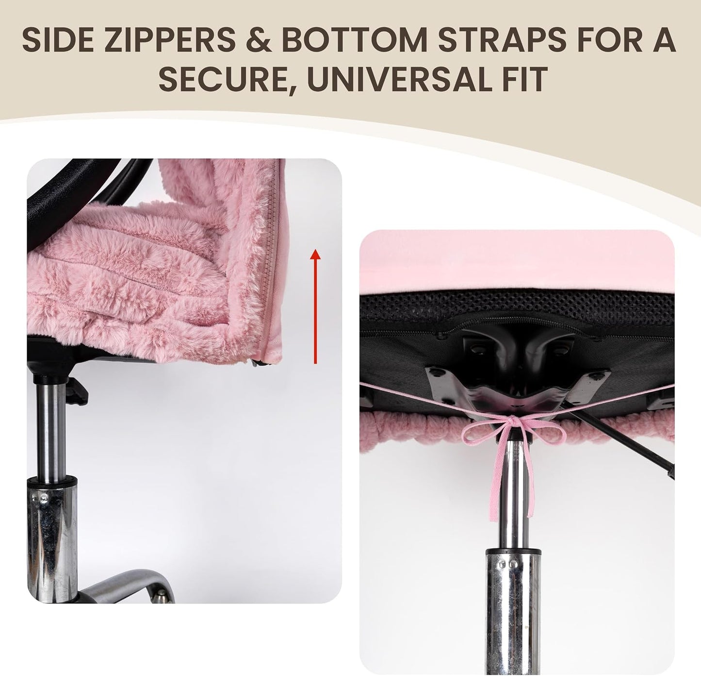 Faux Fur Office Chair Cover with Zipper, Desk Chair Slipcover Pink | Soft Breathable Faux Fur Office Chair Cover with Zipper, Removable Washable Cover for Home & Office, Fits Desk Chair/Armchair