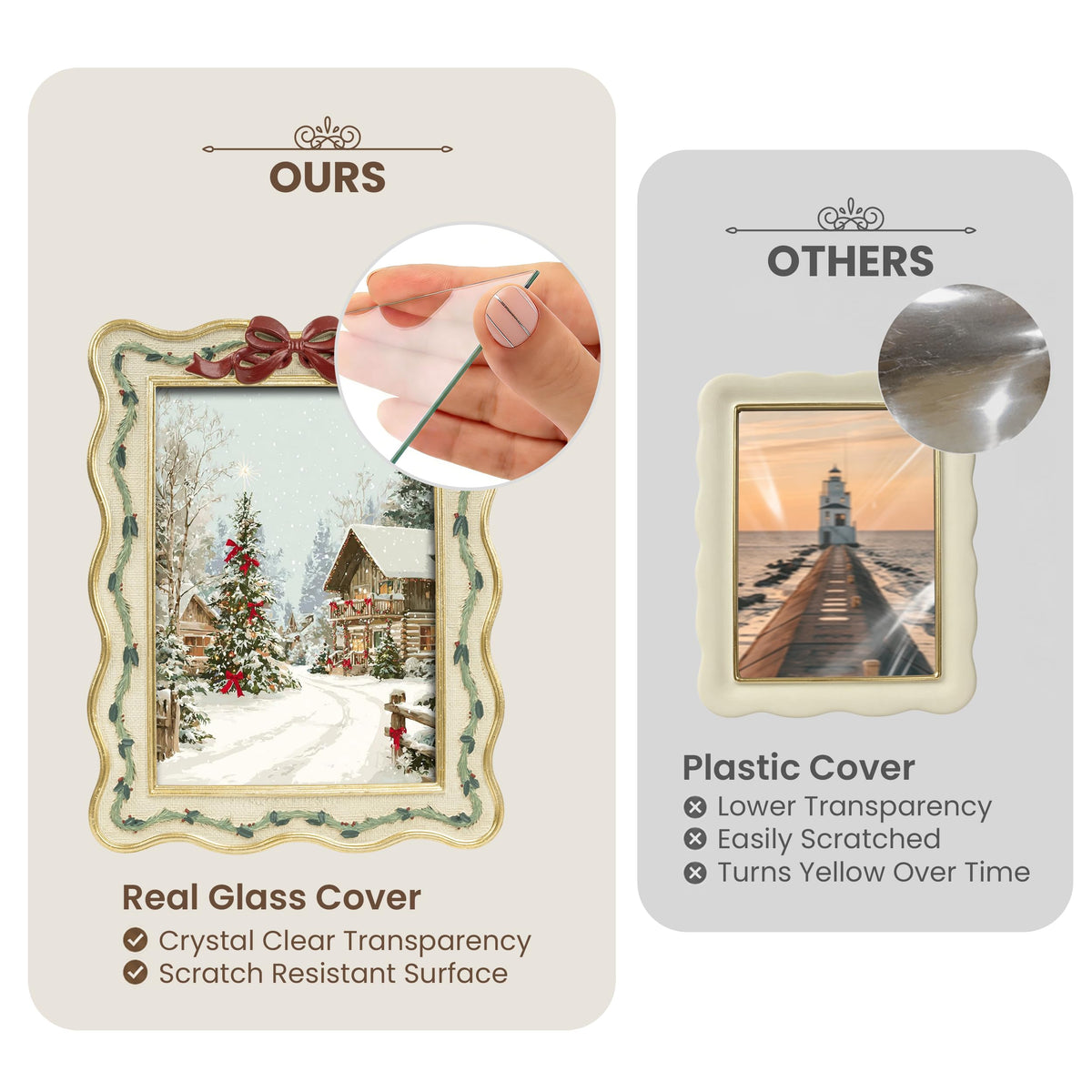 AELS 4x6 Inch Vintage Christmas Tree Picture Frames White Gold Bow