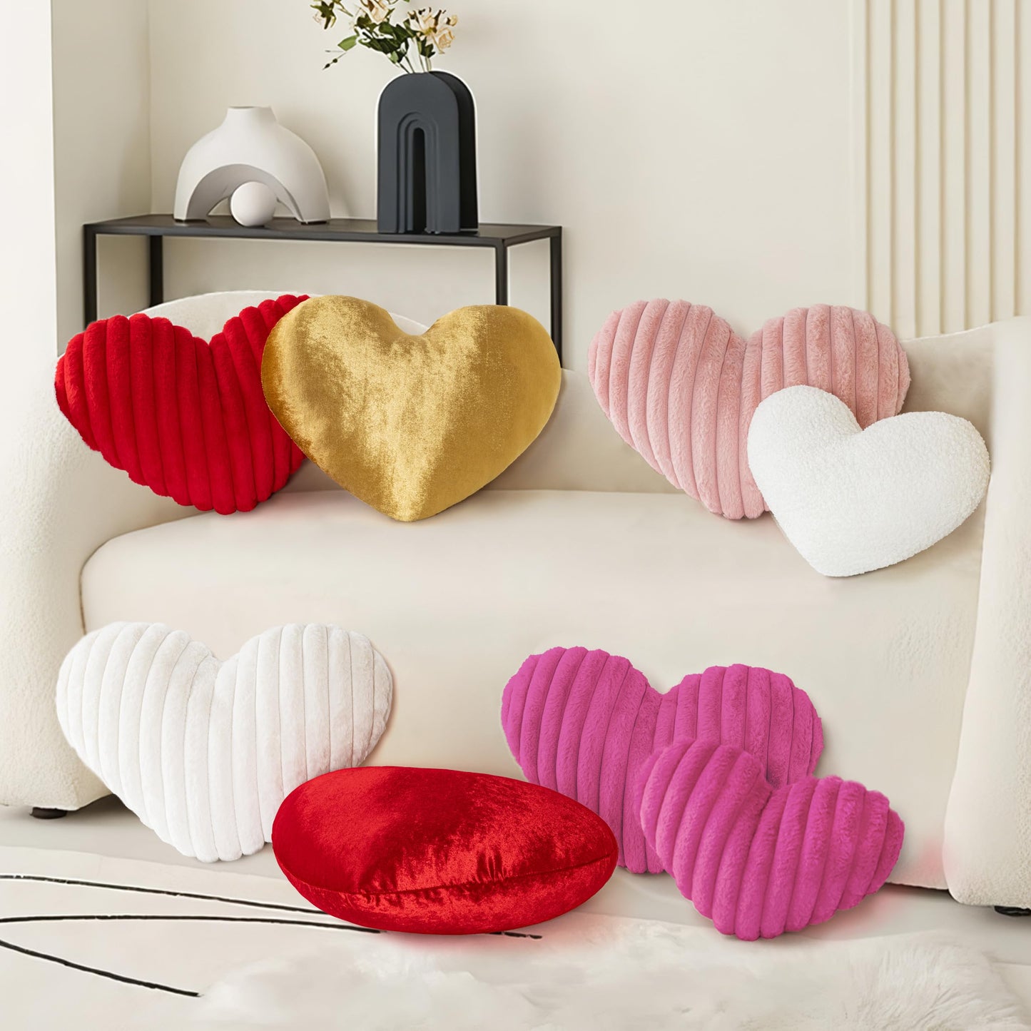 AELS Heart Shaped Pillow, 20 Inches Heart Decorative Throw Pillows, Faux Fur Love Cute Pillows, Valentines Day Decorations, Wedding Decor, Living Room Bedroom Nursery Decor, White