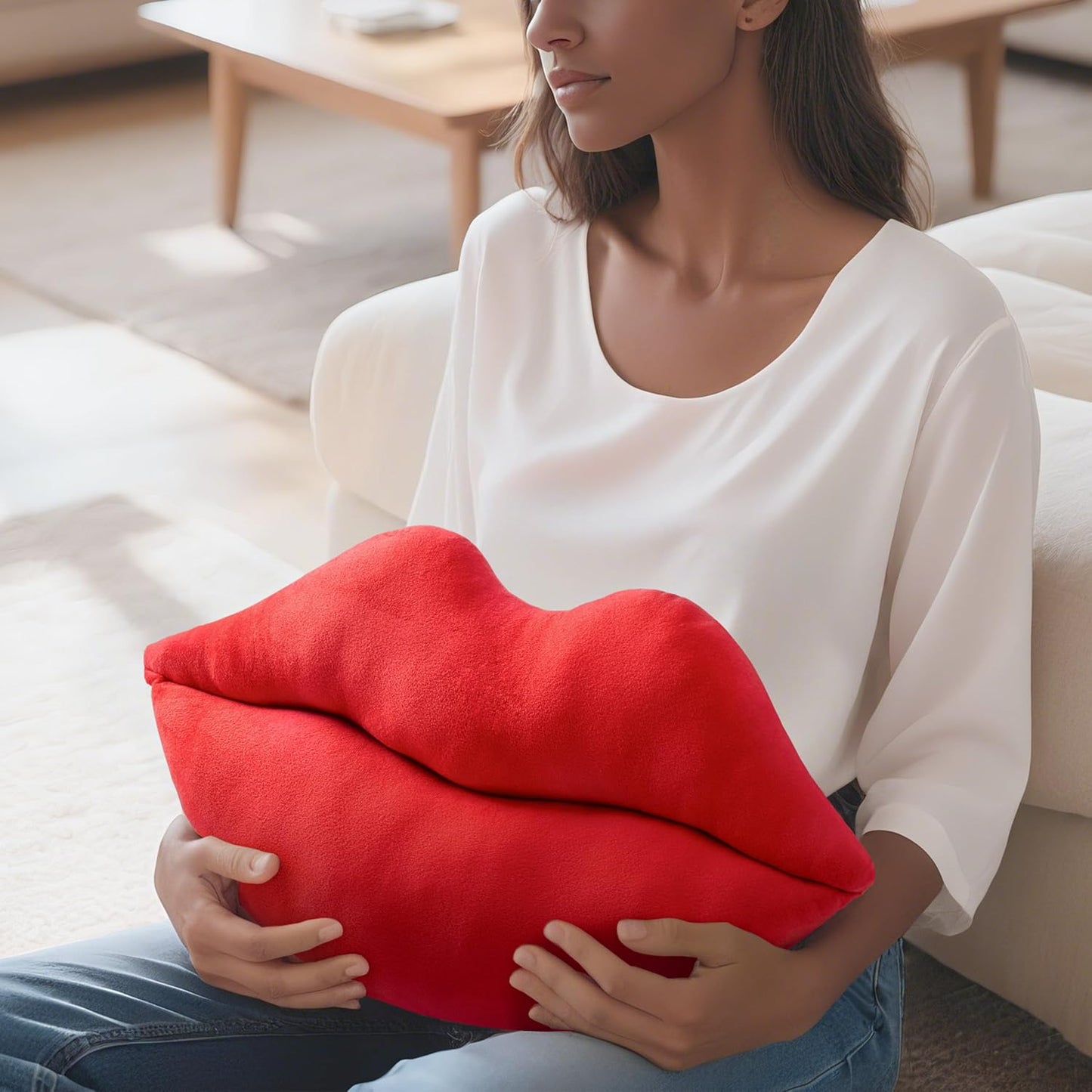 AELS 3D Large Lips Throw Pillows, Soft Decorative Love Pillows, Velvet Cute Pillow, 24 x 12 inches for Couch, Sofa, Bed, Living Room, Bedroom, Red