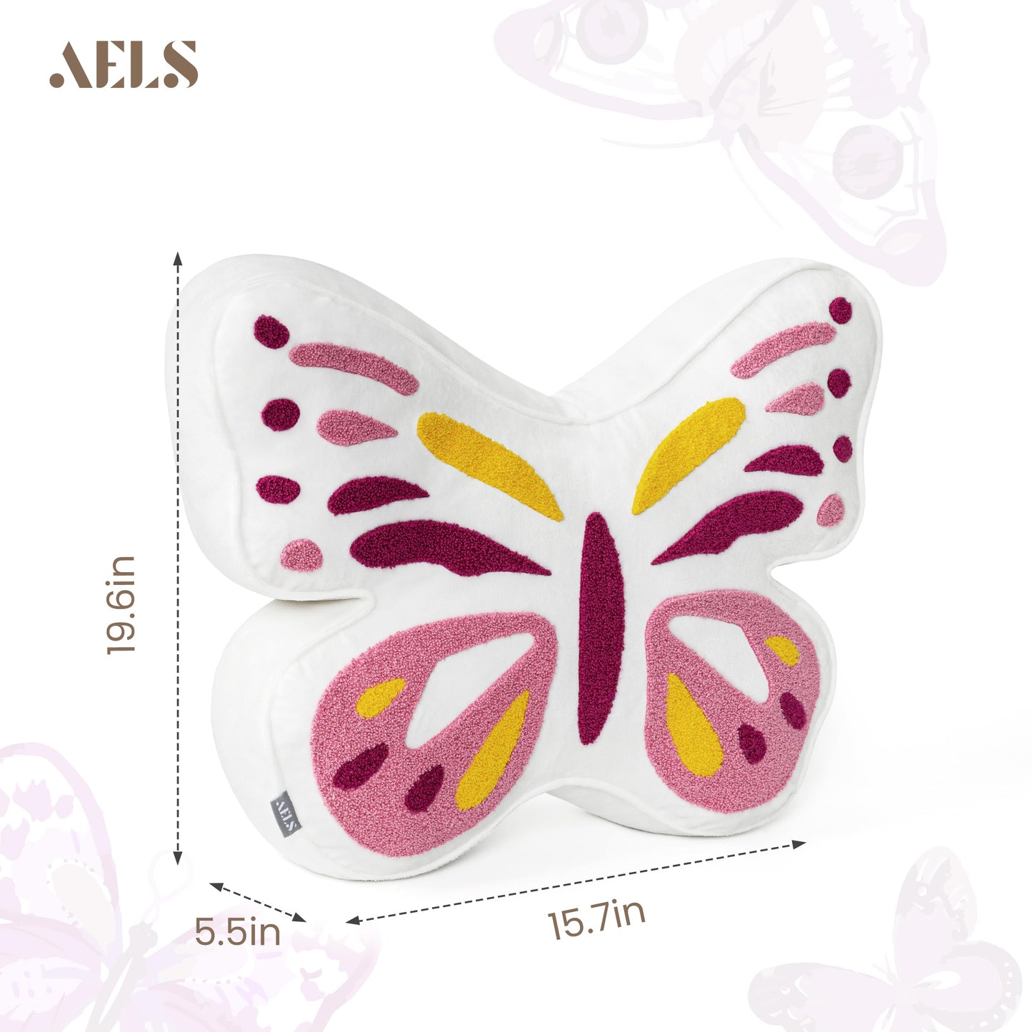 AELS Butterfly Pillow, Tufted Decorative Throw Pillows, 19.6" x 15.7", Soft Plush Stuffed Animal, Cute Pillow for Living Room, Bedroom, Sage Green
