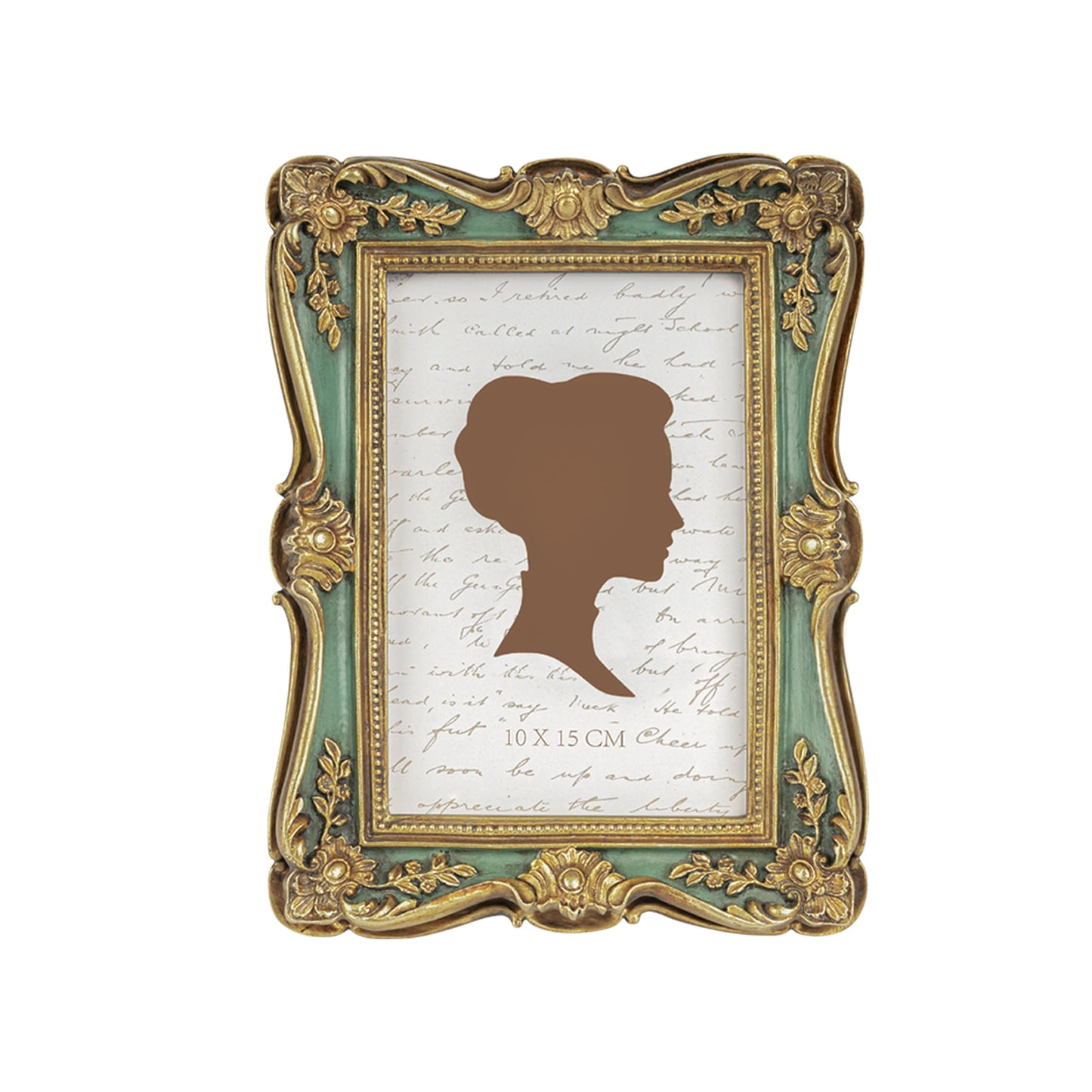 AELS 4x6 Inch Vintage Picture Frame, Elegant Antique Photo Frames with Glass Front, Photo Display, Tabletop Wall Hanging, Gift Ideas, Gold and Green