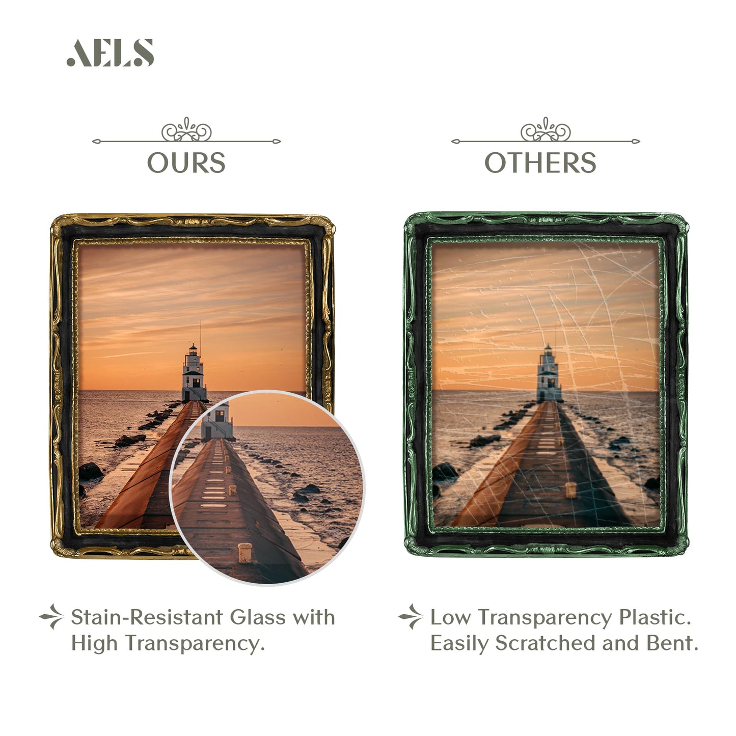 AELS 4x4 Inch Vintage Picture Frame, Elegant Antique Square Photo Frames with Glass Front, Photo Display, Tabletop Wall Hanging, Gift Ideas, Gold and Green