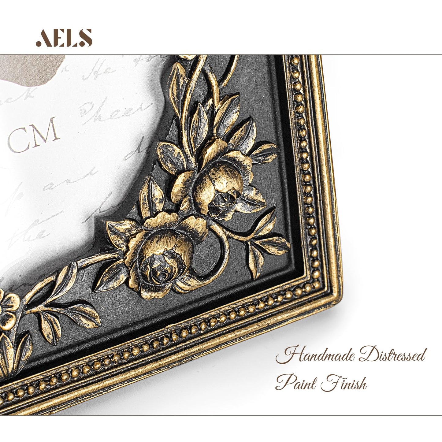 AELS 4x6 Inch Vintage Black Picture Frame, Elegant Antique Photo Frames with Glass Front, Photo Display, Tabletop Wall Hanging, Gift Ideas, Gold and Black