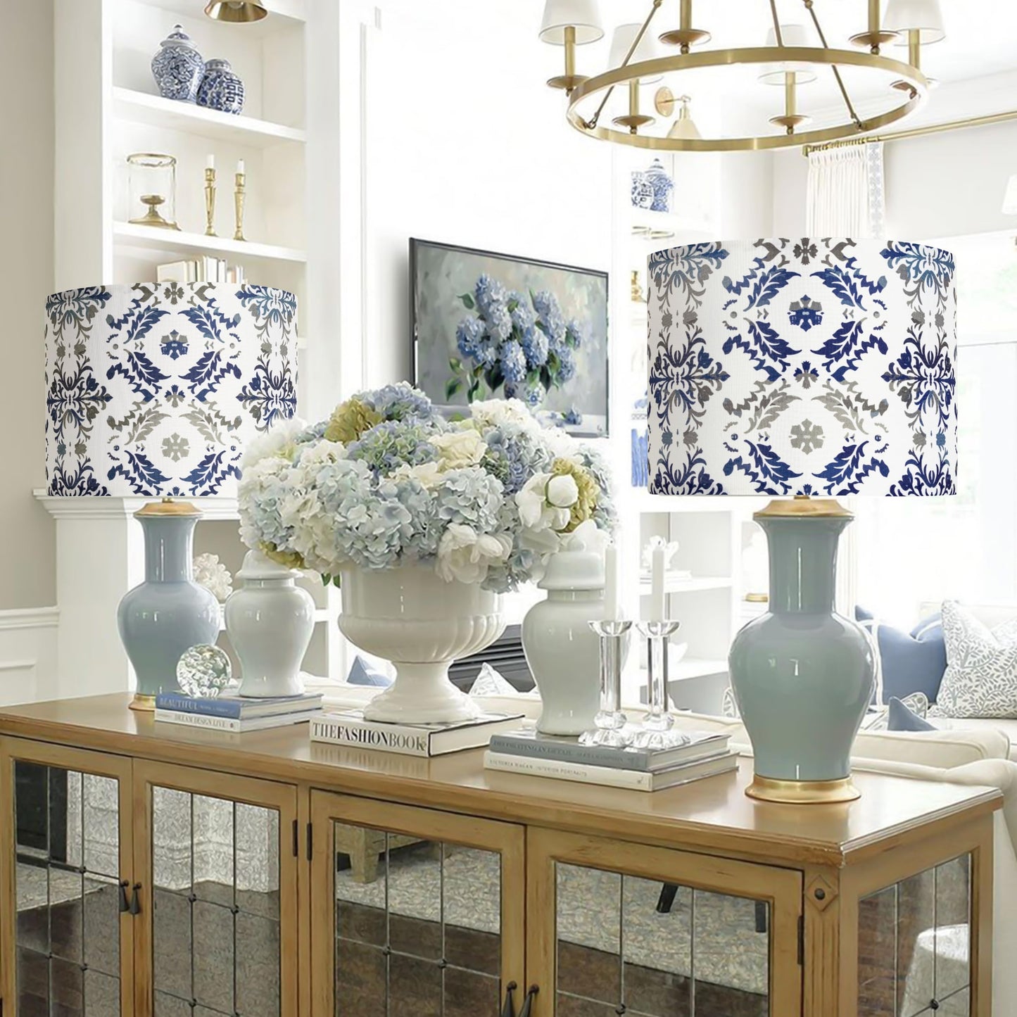 Boho Lamp Shades Set of 2, Floral Fabric Drum Lampshades for Table or Floor Lamps, 13x13x10 Medium Size (Spider Fitter), Easy Assembly Required