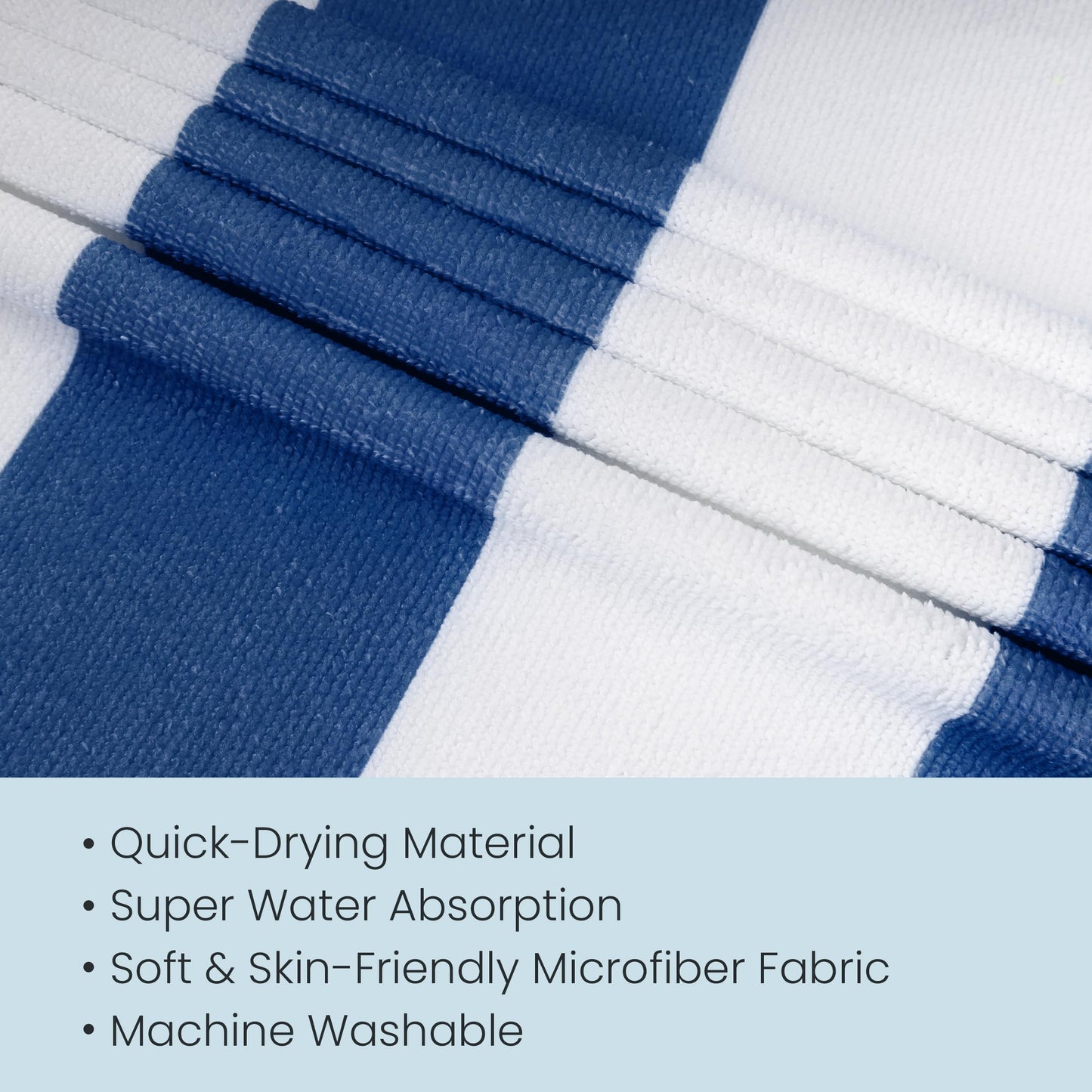 Lounge Chair Towel Cover, Pack of 2 - Microfiber Beach Towels with Pockets, Fits Outdoor Garden Beach Hotel Pool Chairs, Non-Slip & Portable Design, 85" X 30", Ombre Blue Stripes