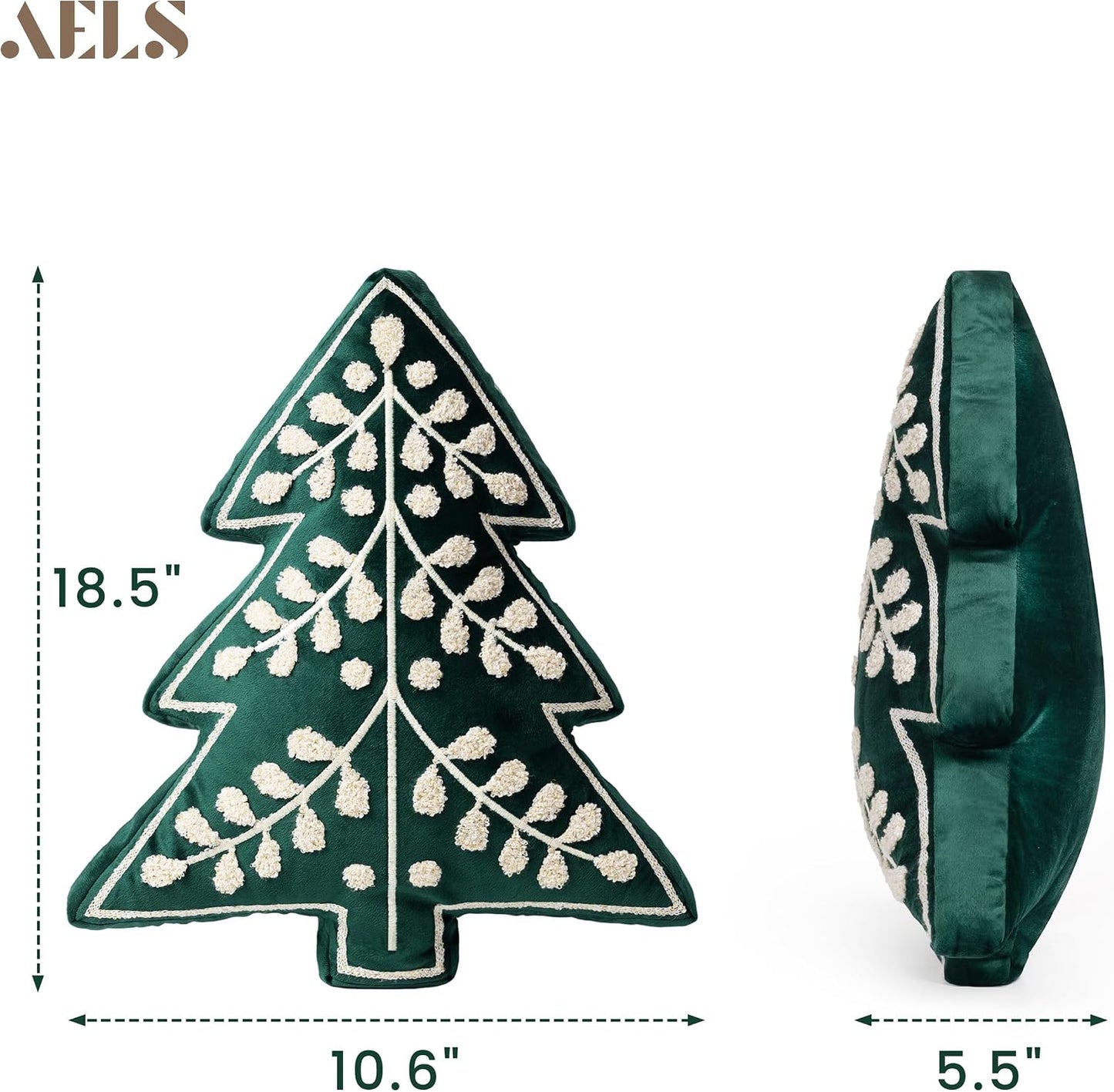 AELS 18.5" Embroidered Merry Christmas Tree Decorative Throw Pillow, Holiday Throw Pillows for Christmas Decor, Plush Tree Shaped Decorative Pillows for Living Room Bedroom Sofa, Green
