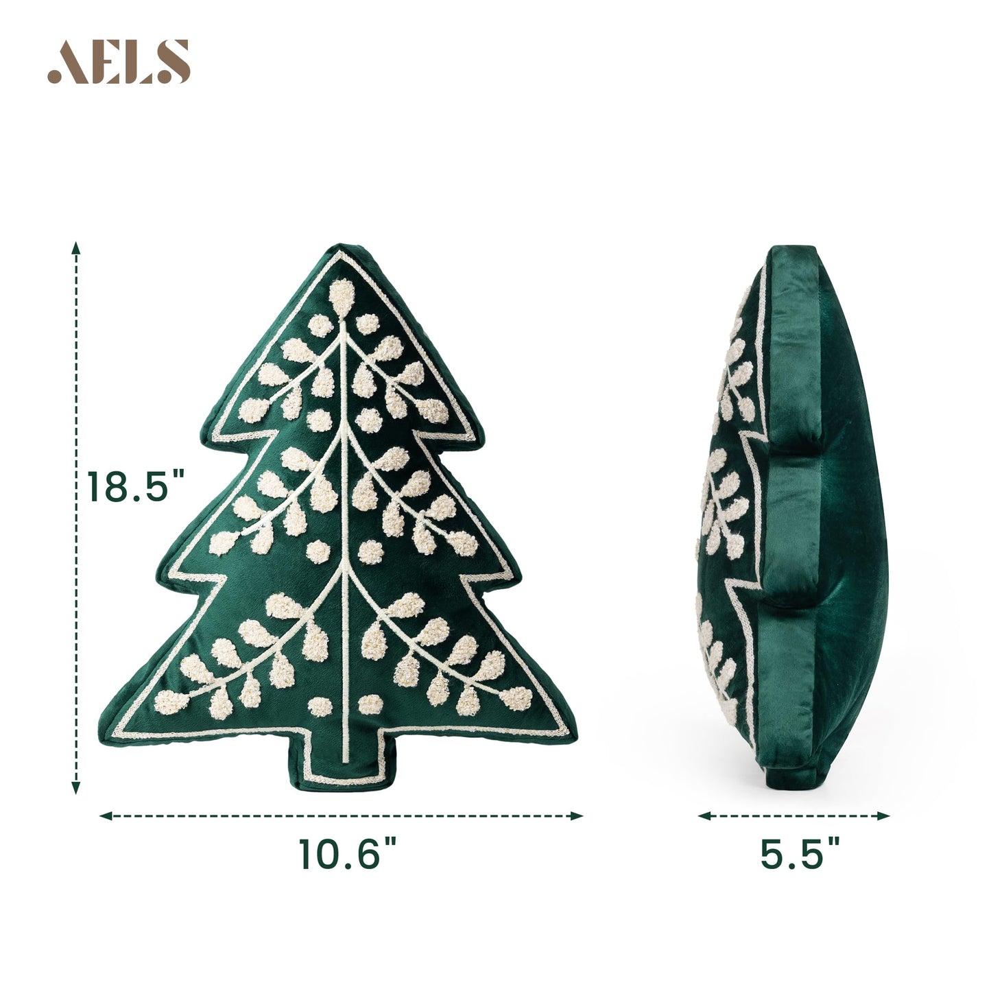 AELS 18.5" Embroidered Merry Christmas Tree Decorative Throw Pillow, Holiday Throw Pillows for Christmas Decor, Plush Tree Shaped Decorative Pillows for Living Room Bedroom Sofa, Green
