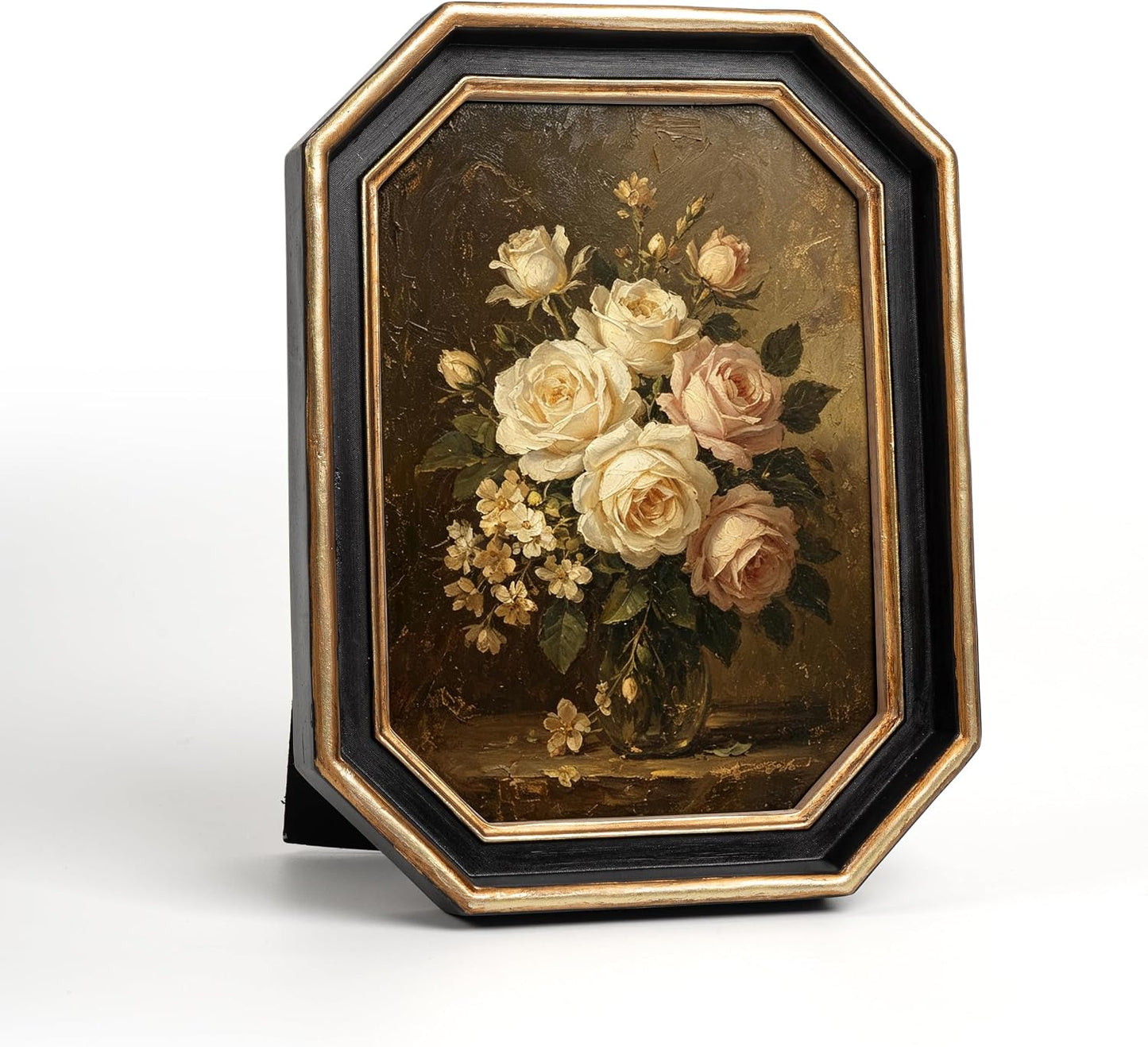 AELS 5x7 Inch Vintage Octagon Picture Frame, Black and Golden Picture Frame with Glass Front, Elegant Photo Display, Tabletop Wall Hanging, Gift Ideas