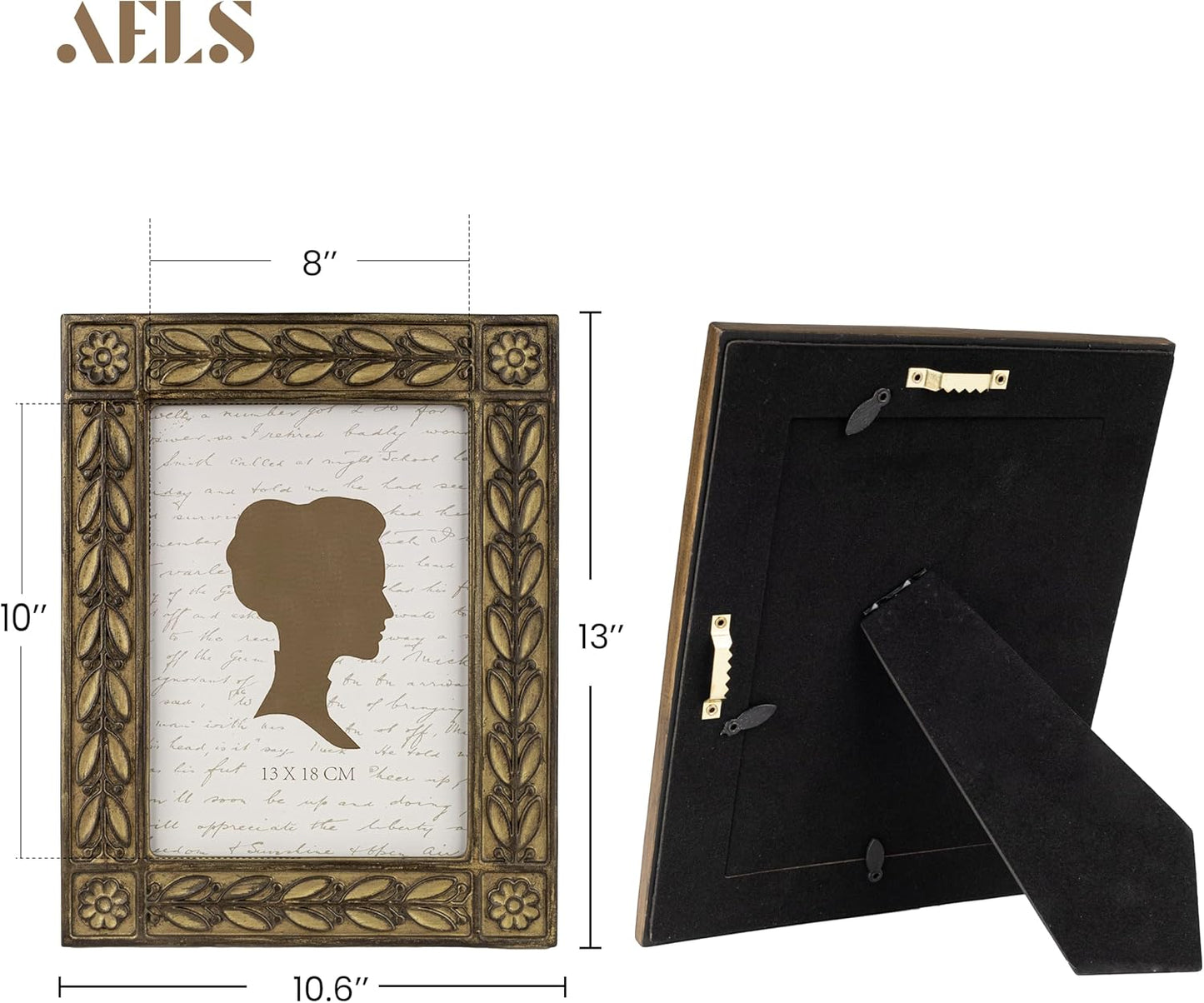 AELS 5x7 Inch Carved Floral Vintage Picture Frame, Elegant Antique Photo Frames with Glass Front, Photo Display, Tabletop Wall Hanging, Gift Ideas, Bronze