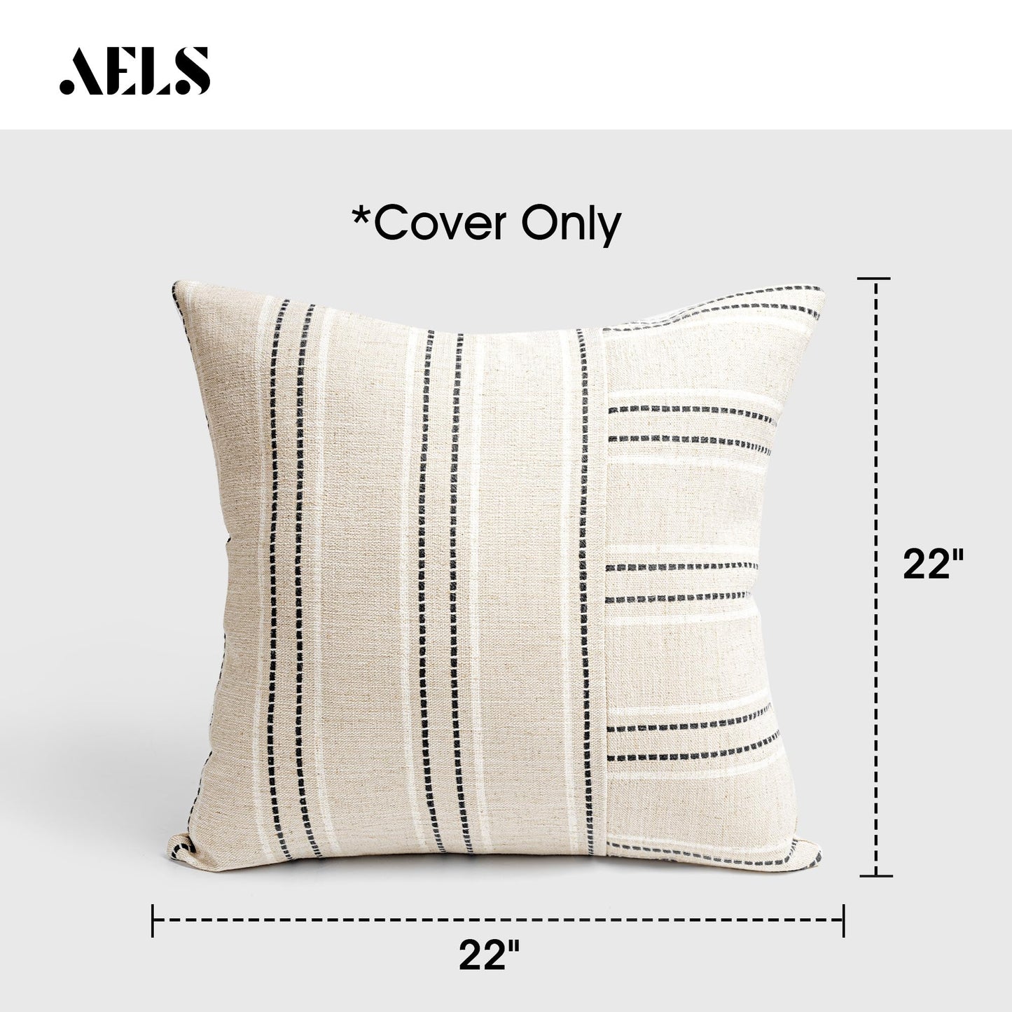 AELS 12x20 Decorative Farmhouse Linen Throw Pillow Covers, Boho Rectangle Lumbar Pillow Case, Set of 2, Beige with White & Gray Stripe Patchwork Cushion Cover for Sofa Couch Living Room (Cover ONLY)