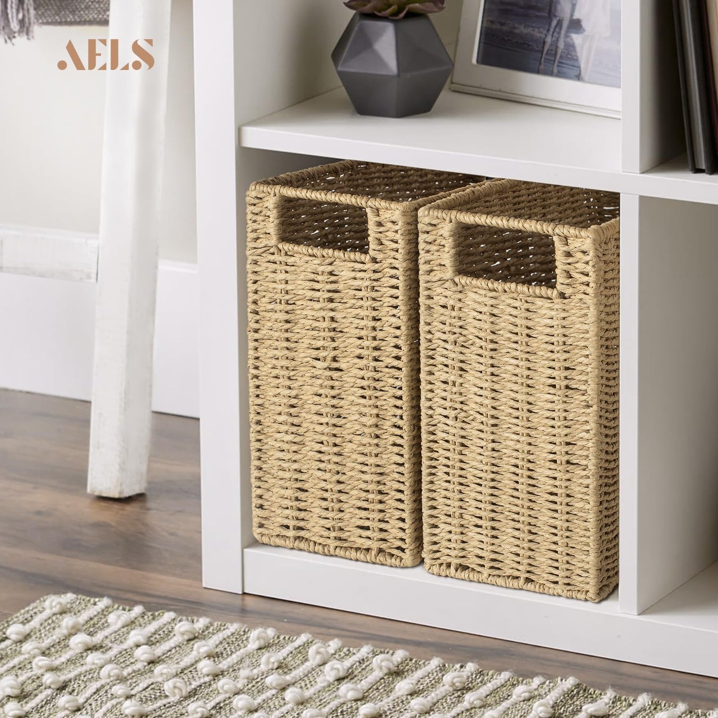 Woven Natural Fibre Magazine Holder, Scalloped Edge Floor Magazine Rack, Hand-woven Organizer, Boho Modern Farmhouse Book Basket, File Newspaper Mail Holder for Office