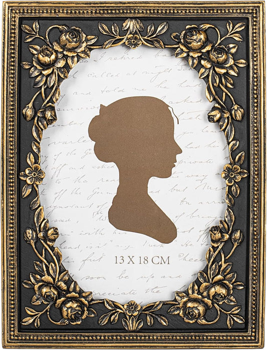 AELS 5x7 Inch Vintage Black Picture Frame, Elegant Antique Photo Frames with Glass Front, Photo Display, Tabletop Wall Hanging, Gift Ideas, Gold and Black