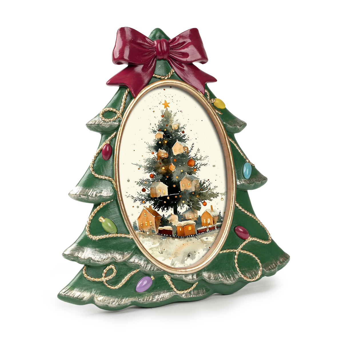 AELS 4x6 Inch Vintage Christmas Tree Picture Frames White Gold Bow