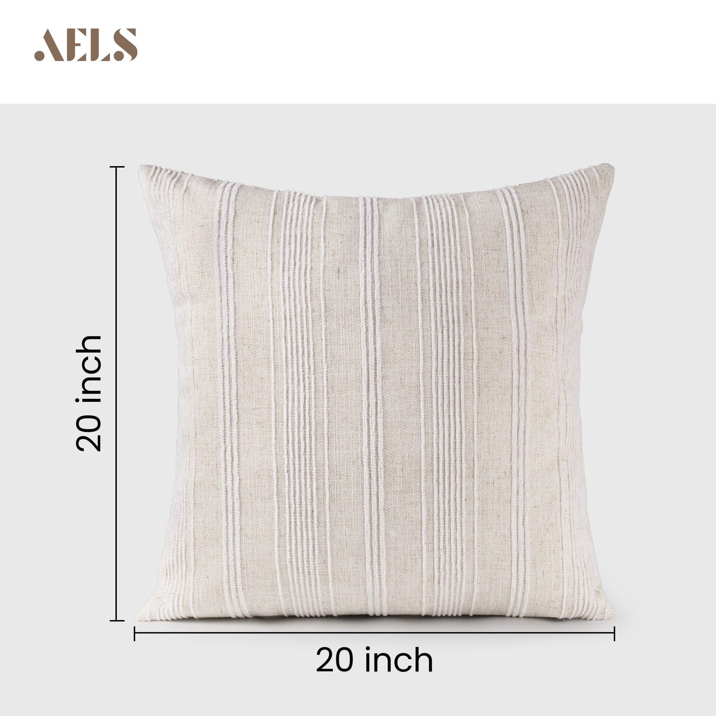 AELS 12x20 Decorative Farmhouse Linen Lumbar Pillow Covers, Beige with Olive Green Chenille Striped Pillow Case, Set of 2, Boho Textured Cushion Cover for Sofa Couch Living Room (Cover ONLY)