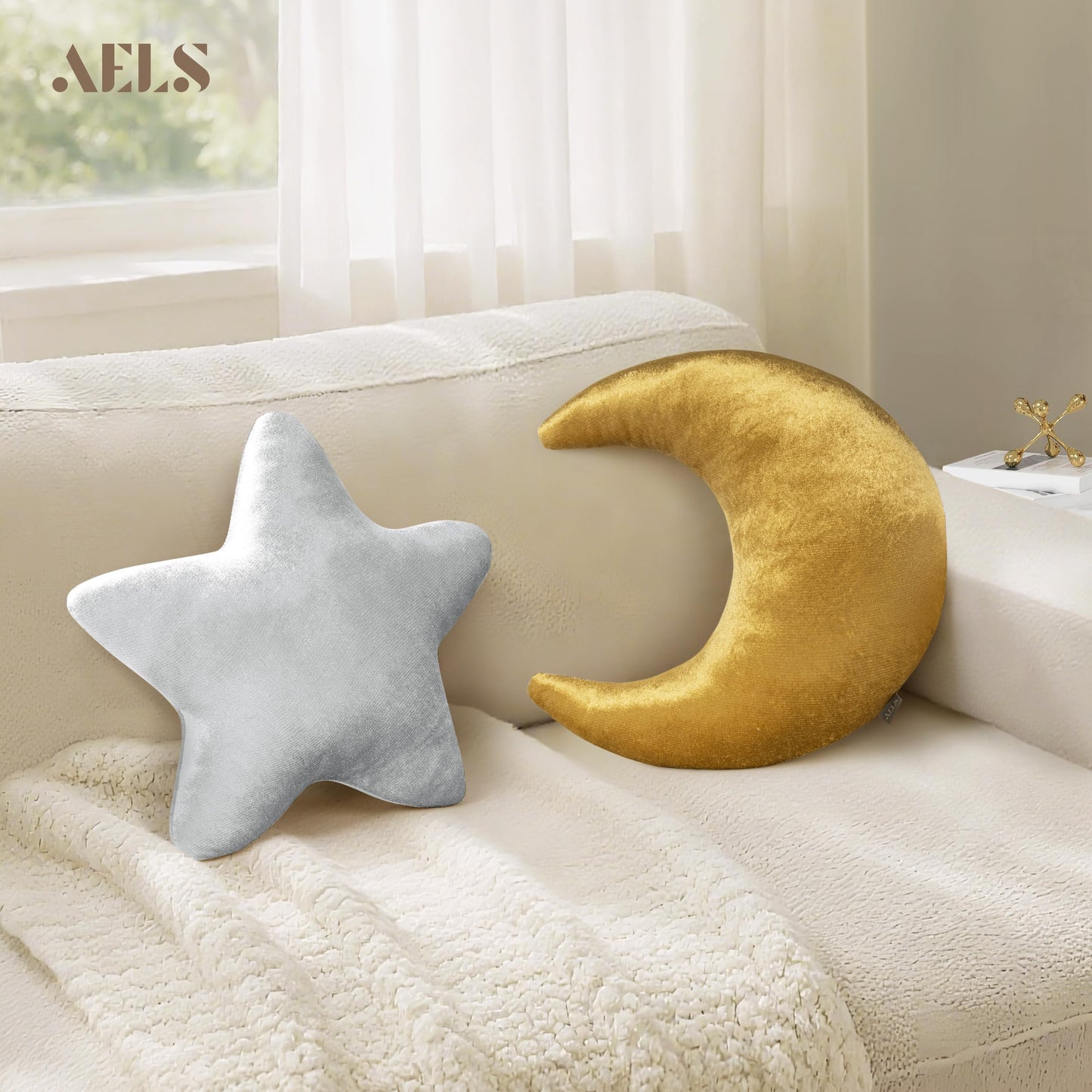 AELS Star Pillow - 19.6" Soft Velvet Star Shaped Decorative Throw Pillow for Couch, Bed, Living Room, Nursery, Home Decor Gift for Christmas, Birthday, Baby Shower, Gold