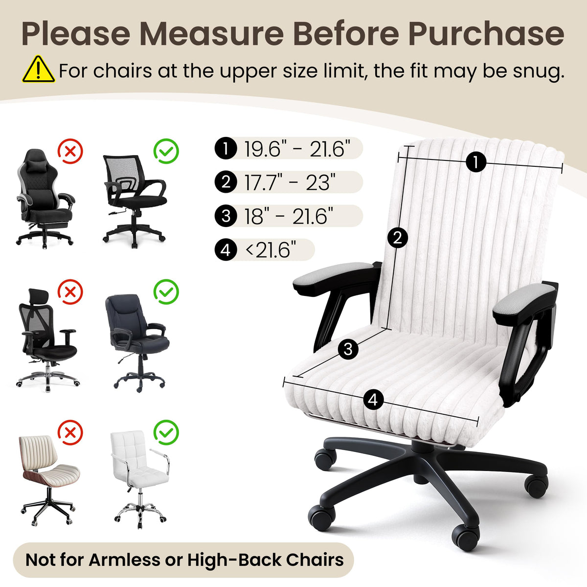 AELS Faux Fur Office Chair Cover with Zipper, Chair Slipcover Dark Grey