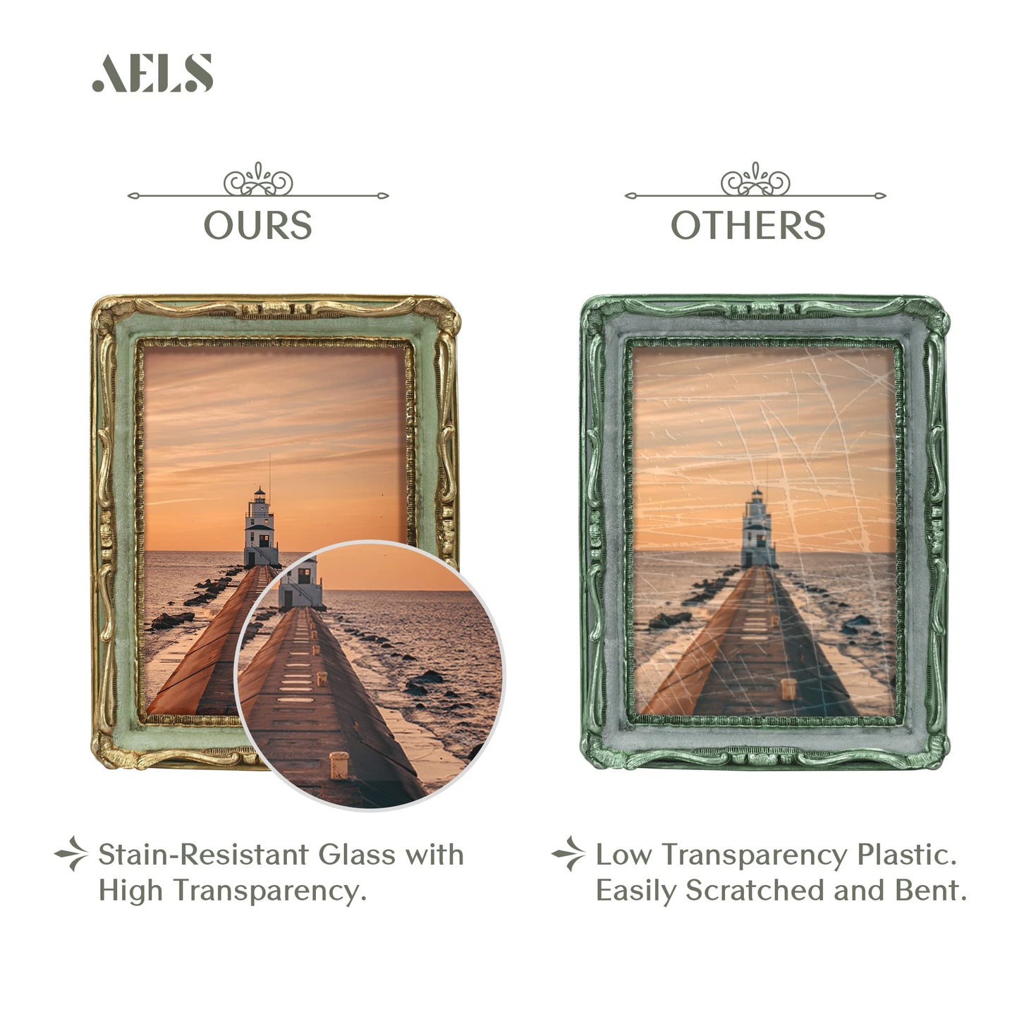 AELS 4x4 Inch Vintage Picture Frame, Elegant Antique Square Photo Frames with Glass Front, Photo Display, Tabletop Wall Hanging, Gift Ideas, Gold and Green