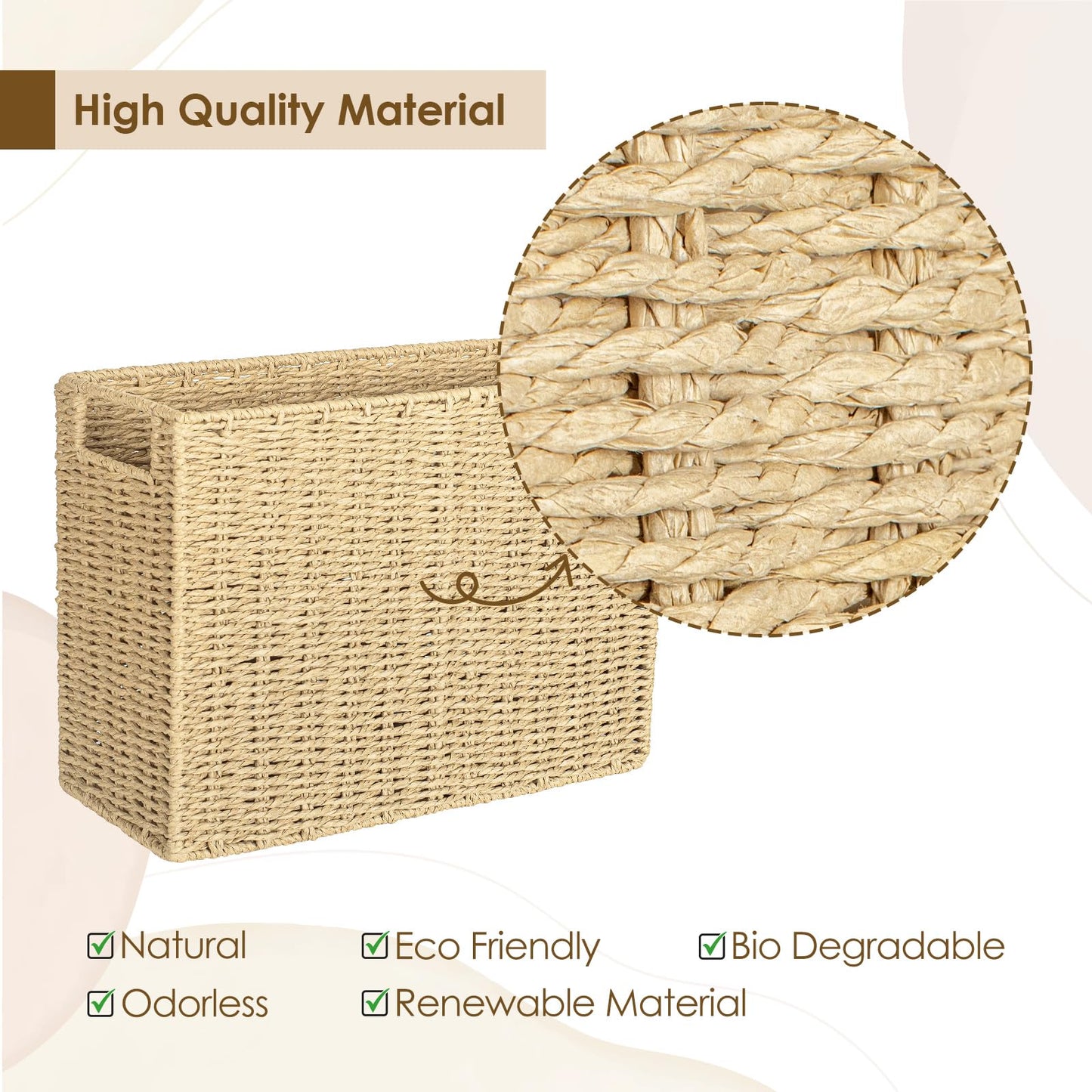 Woven Natural Fibre Magazine Holder, Scalloped Edge Floor Magazine Rack, Hand-woven Organizer, Boho Modern Farmhouse Book Basket, File Newspaper Mail Holder for Office