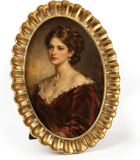 AELS 5x7 Inch Vintage Oval Picture Frame, Antique Gold Fluted Edge Photo Frame with Glass Front, Ornate Resin Display Frame for Tabletop or Wall Mount, Elegant Home Decor Gift, Gold