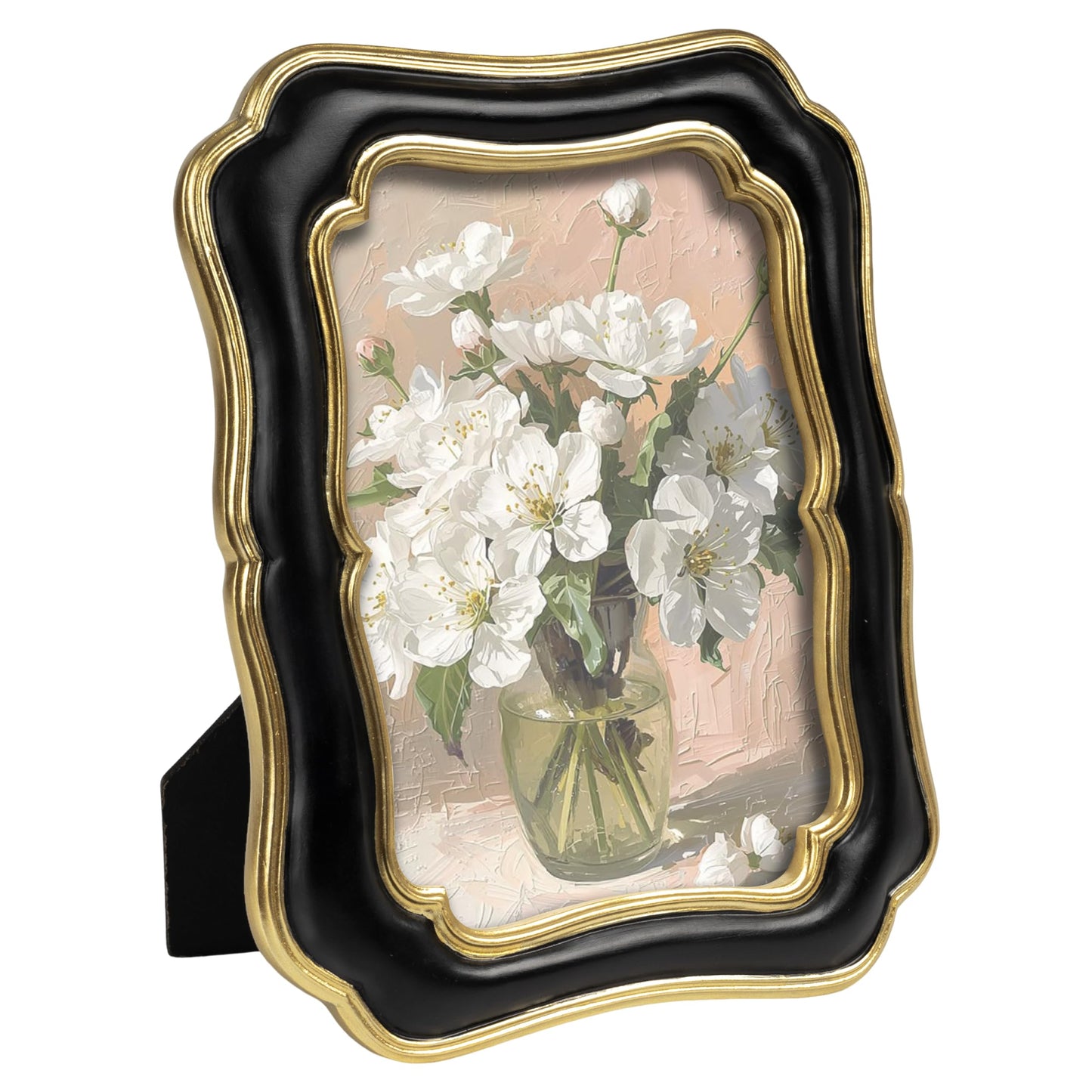 AELS 5x7 Inch White Gold Scalloped Vintage Picture Frame, Elegant Antique Photo Frames with Glass Front for Wedding, Photo Display, Tabletop Wall Hanging, Gift Ideas
