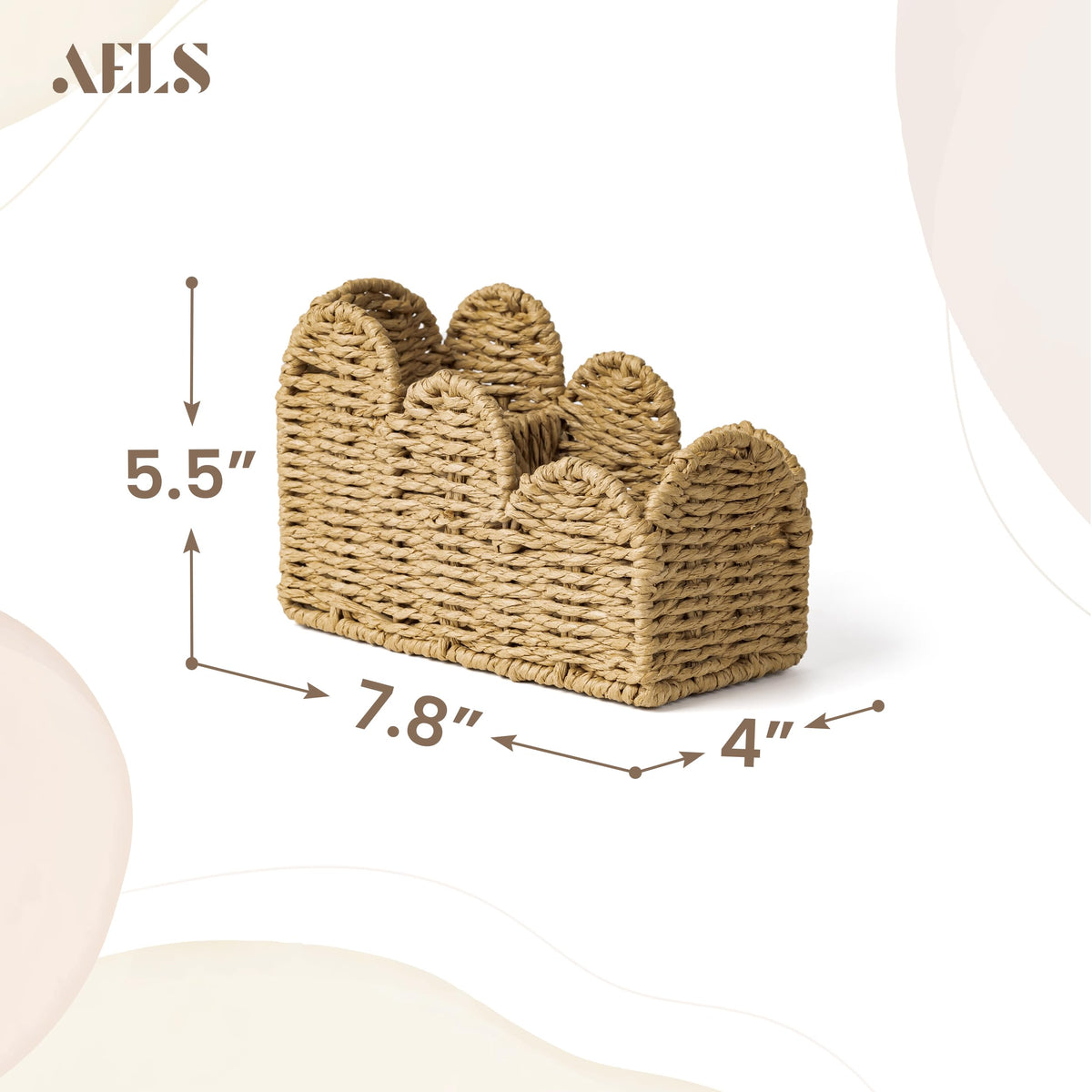 AELS Woven Natural Fibre Magazine Holder, Scalloped Edge Floor Magazine Rack, Hand-woven Organizer, Boho Modern Farmhouse Book Basket, File Newspaper Mail Holder for Office