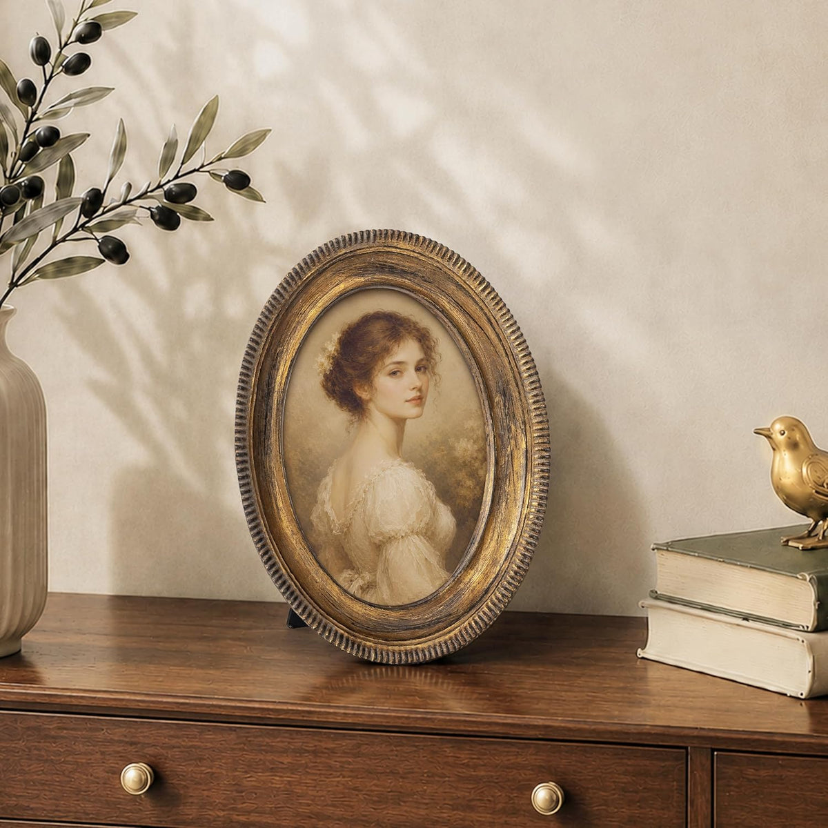 AELS 5x7 Inch Vintage Oval Picture Frame, Elegant Antique Ridged Design Photo Frames with Glass Front, Photo Display, Tabletop Wall Hanging, Gift Ideas, Distressed Bronze