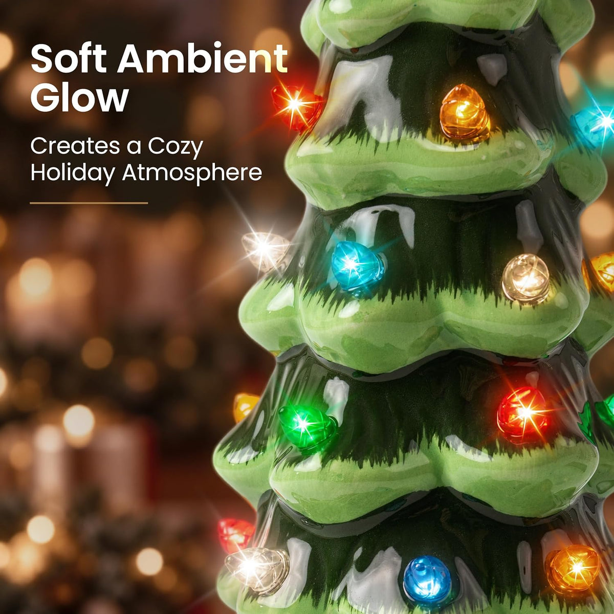 AELS Cordless Lighted Ceramic Christmas Tree Set of 3 Pre-Lit Green