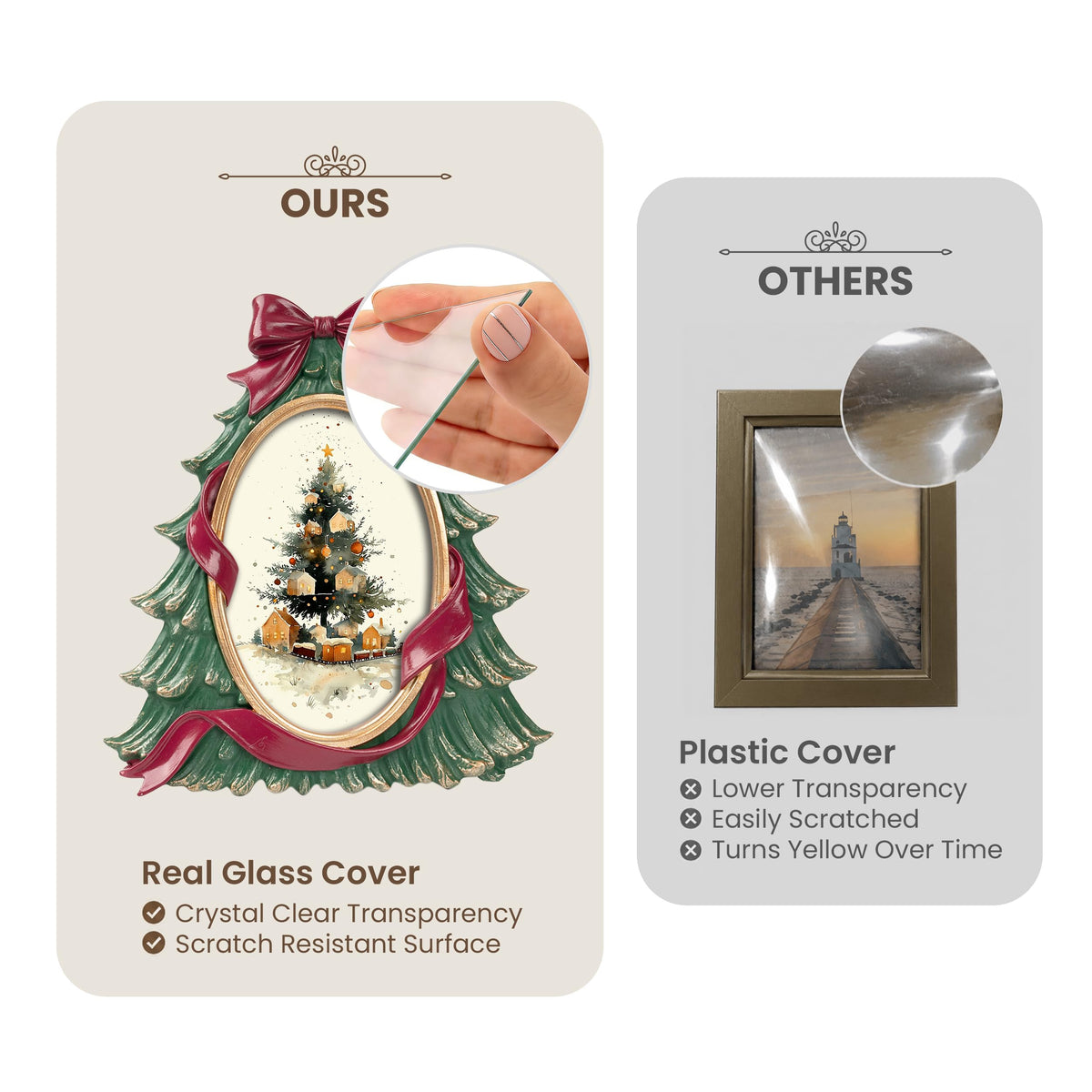 AELS 4x6 Inch Vintage Christmas Tree Picture Frames White Gold Bow