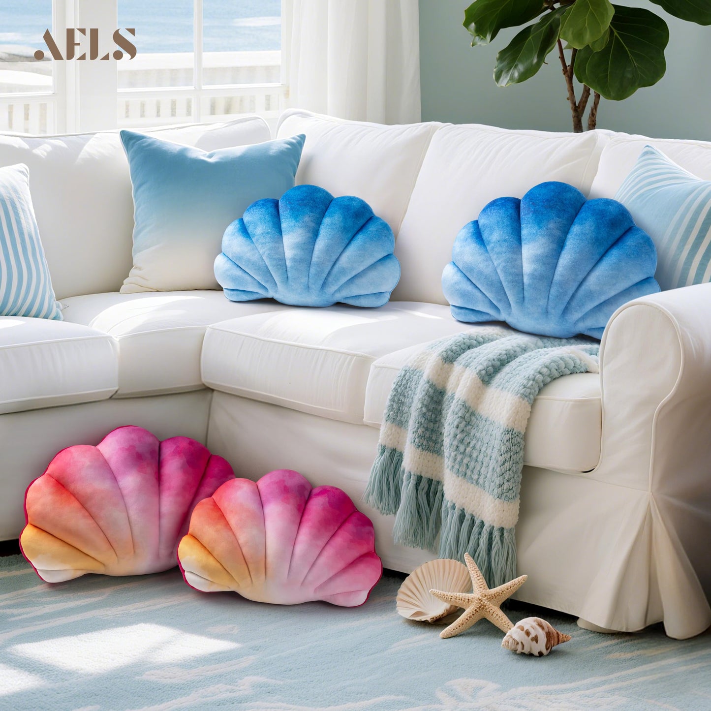 AELS Shell Pillow, 19.5"x13" Taylor Inspired Coastal Throw Pillows, Beach Ocean Nautical Themed Soft Decorative Throw Pillows for Taylor Fans, Cute Pillow for Couch Sofa Bed Living Room, Ombre Pink