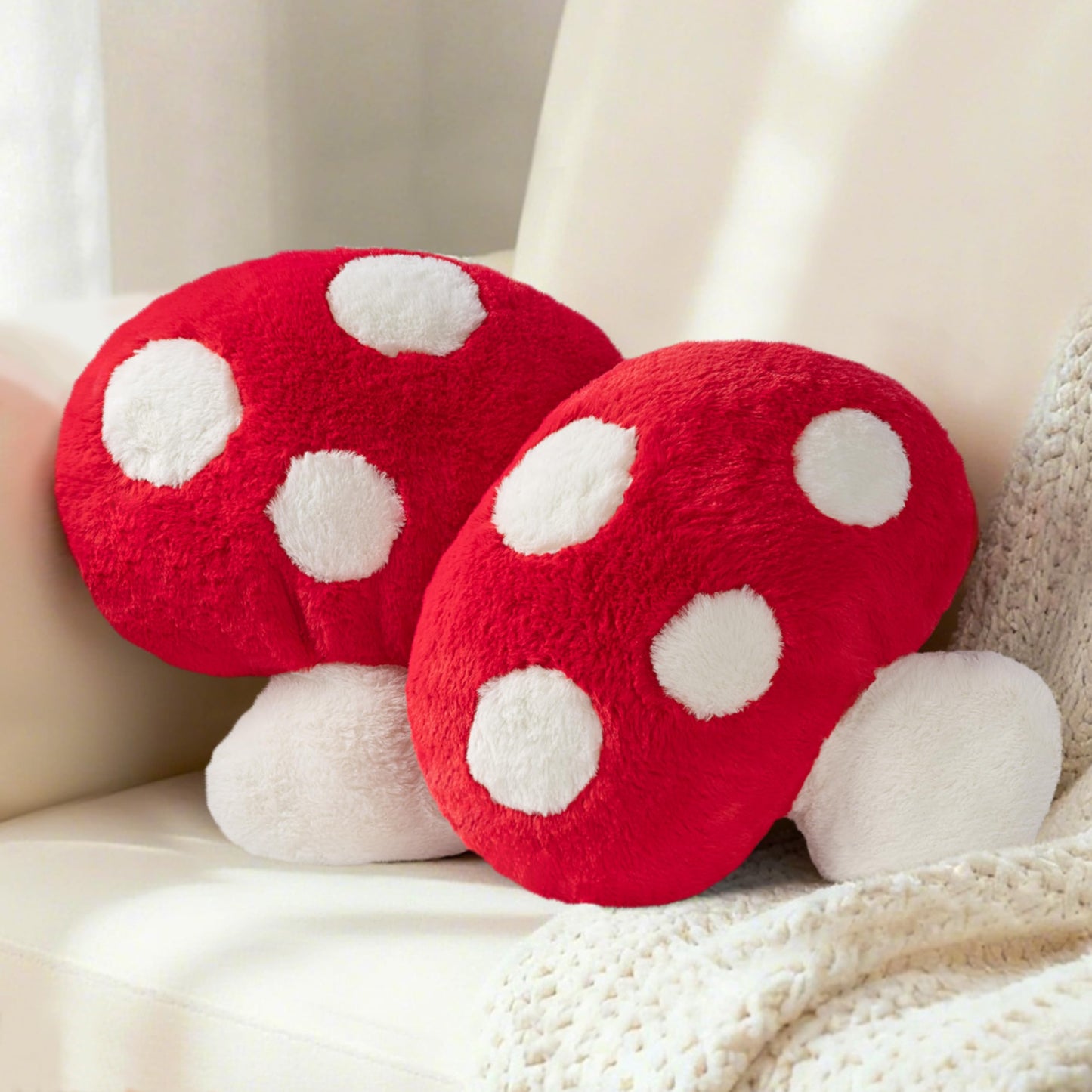AELS 14 Inch Mushroom Pillow, Cute Polka Dot Plush Decorative Throw Pillow for Couch, Sofa, Bedroom, Nursery, Home Decor for Mushroom Lovers, Red